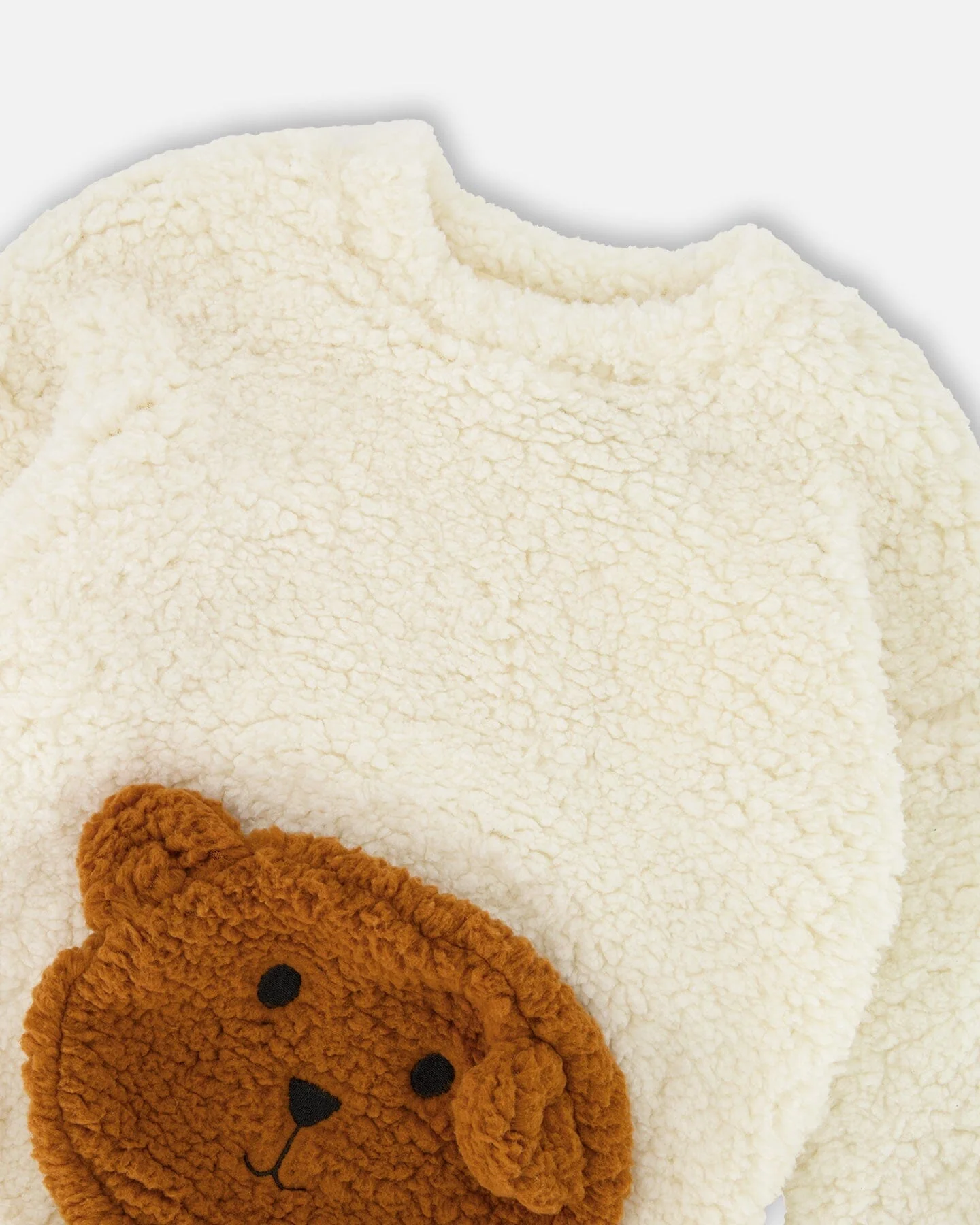 Plush Tunic Off-White With Bear Pocket - Deux par Deux