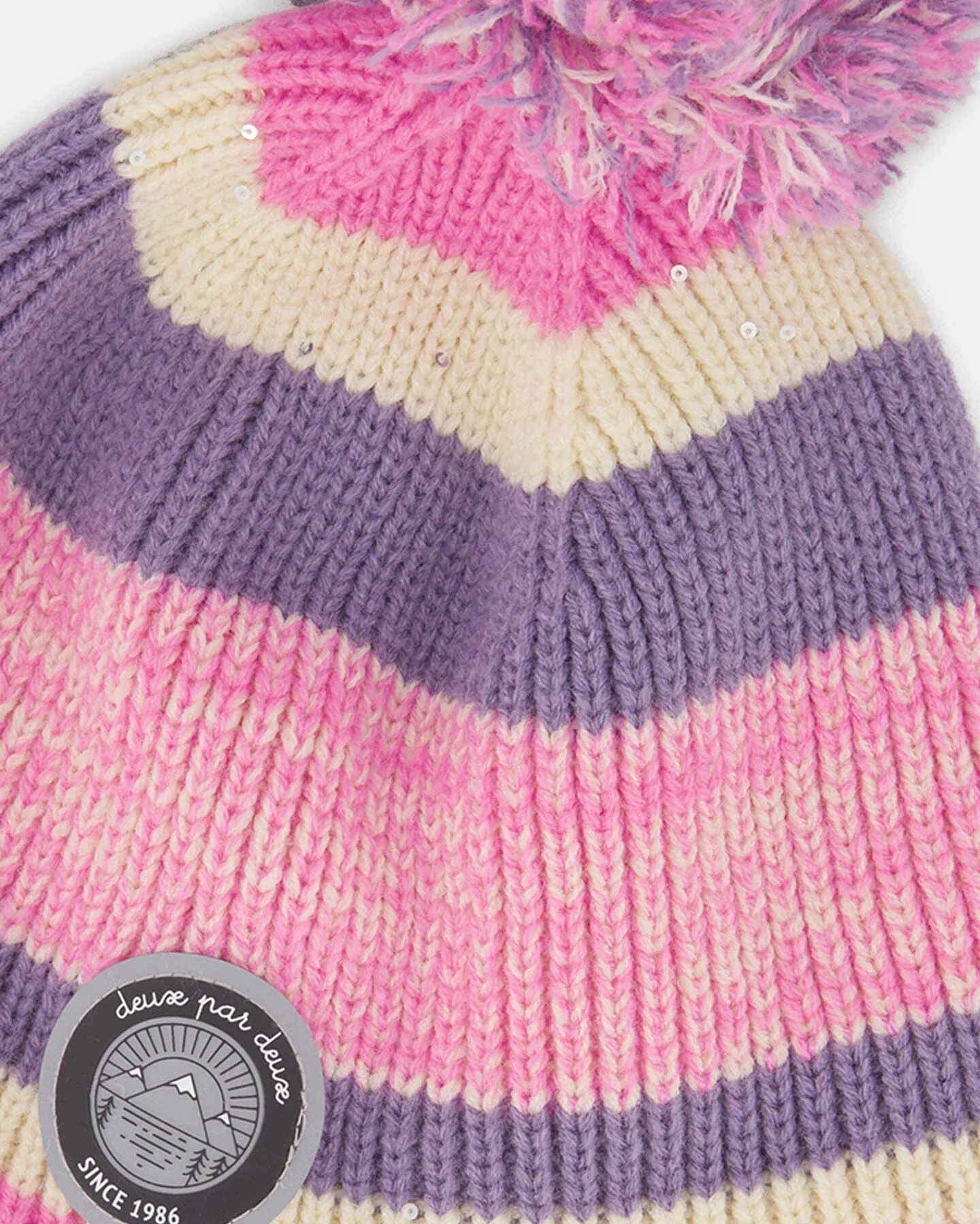 Lined Peruvian Knit Pompom Hat Pink And Purple - Deux par Deux
