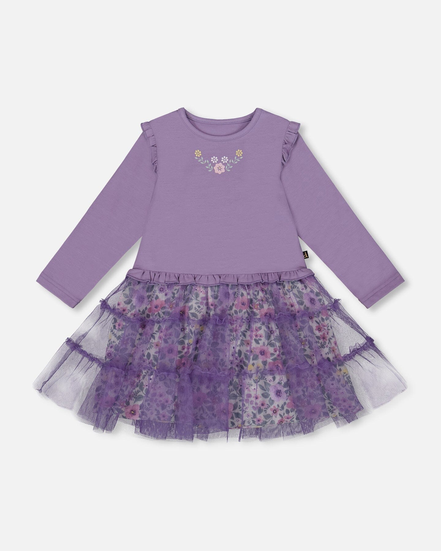 Bi-Material Dress With Muslin And Mesh Skirt Purple Gray - Deux par Deux