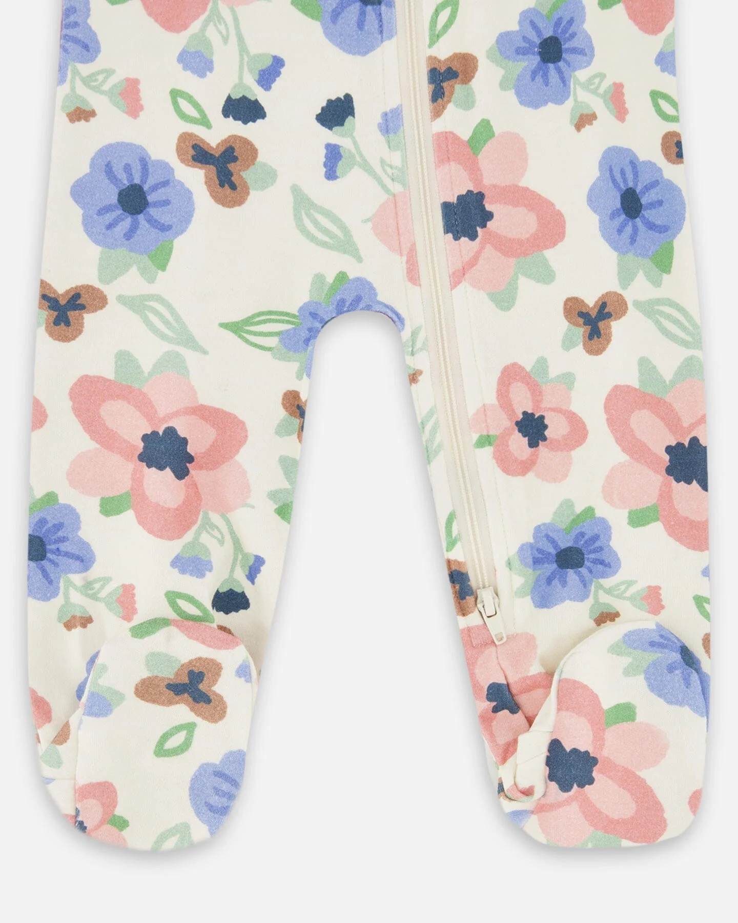 One-Piece Organic Cotton Pajama Off-White Flower Print - Deux par Deux