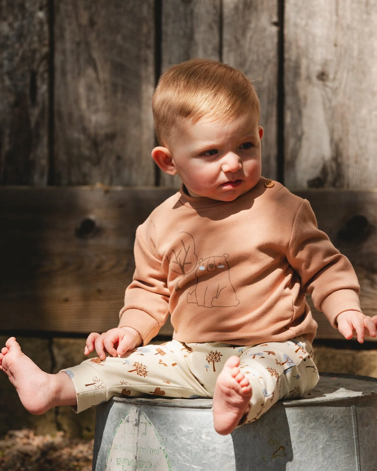 Organic Cotton Pant And Top Set Beige Tree Print - Deux par Deux