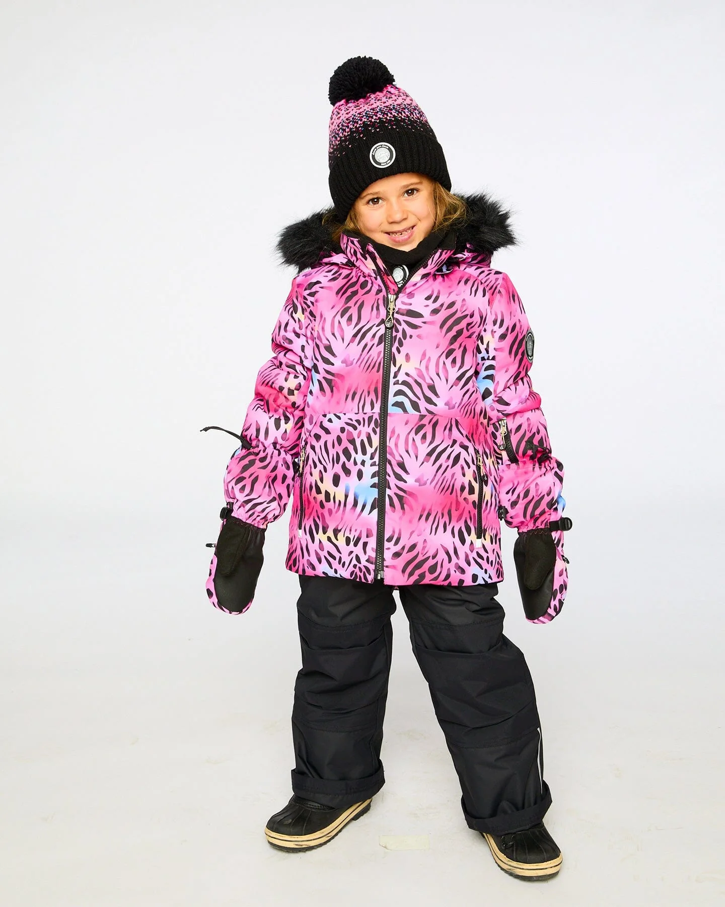 Two-Piece Play Snowsuit With Multicolor Print Jacket And Solid Pant Black - Deux par Deux