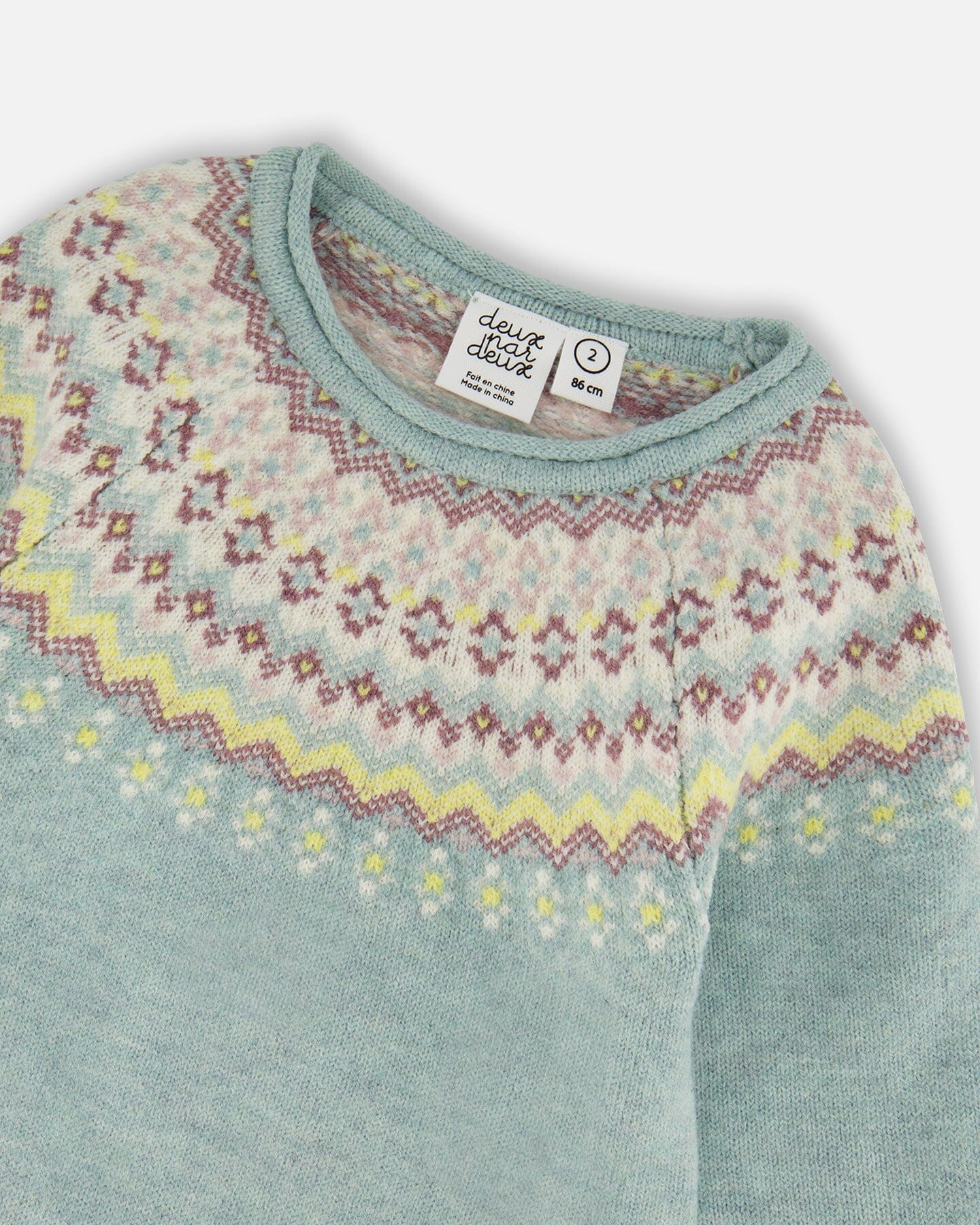 Jacquard Sweater Dress With Ribbed Skirt Jade Green - Deux par Deux