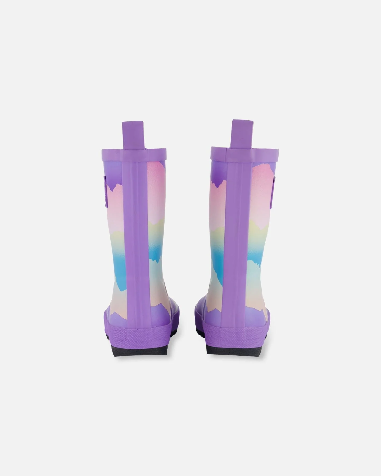 Printed Rain Boots Mauve And Blue, Pink Mountain - Deux par Deux