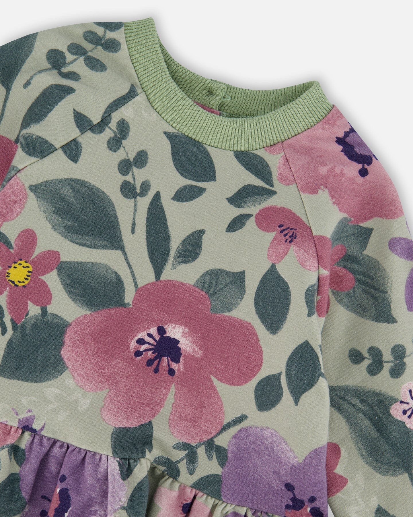 Stretch Fleece Sweatshirt Sage Floral - Deux par Deux