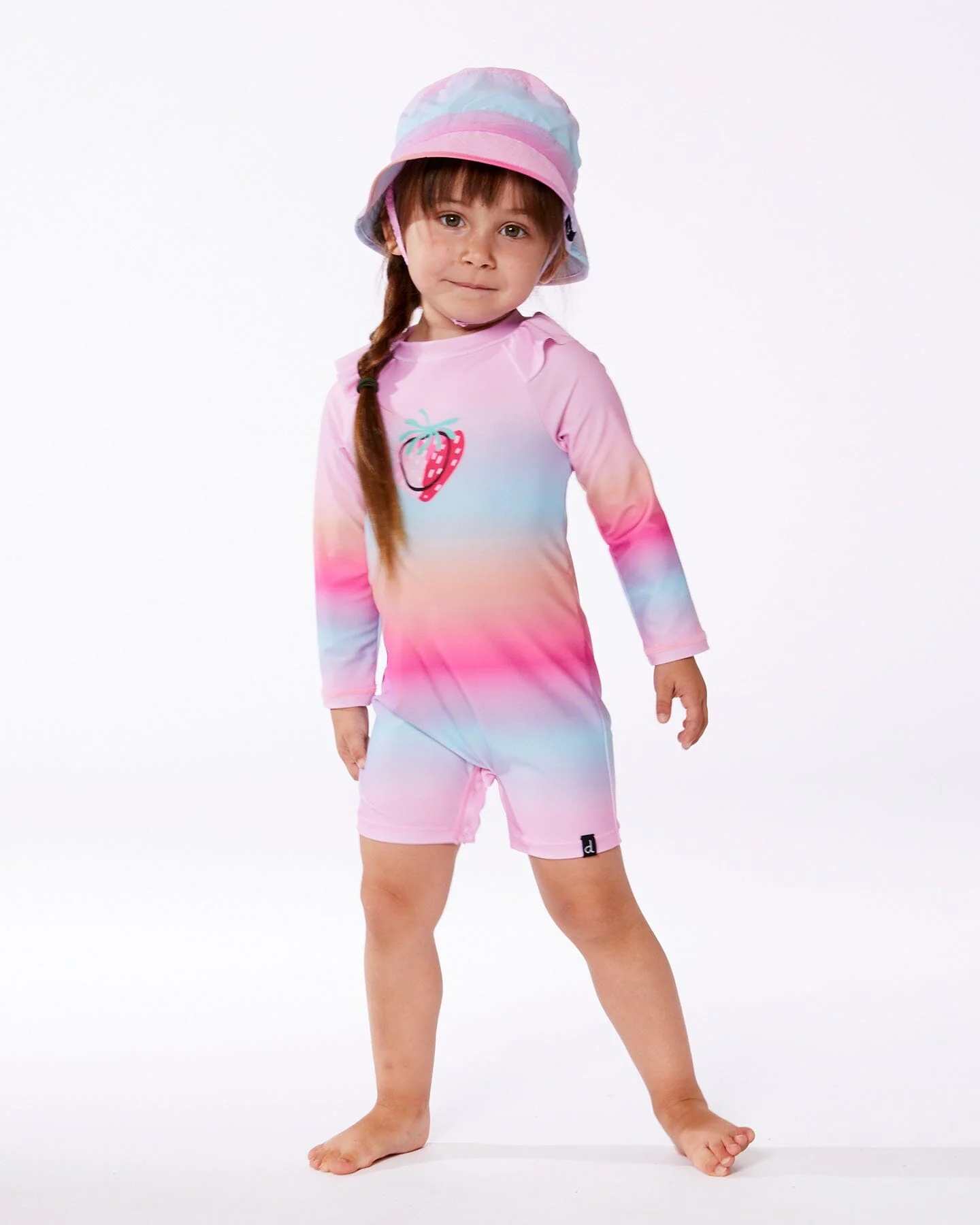 Long Sleeve One-Piece Rashguard Pink, Orange, And Turquoise - Deux par Deux