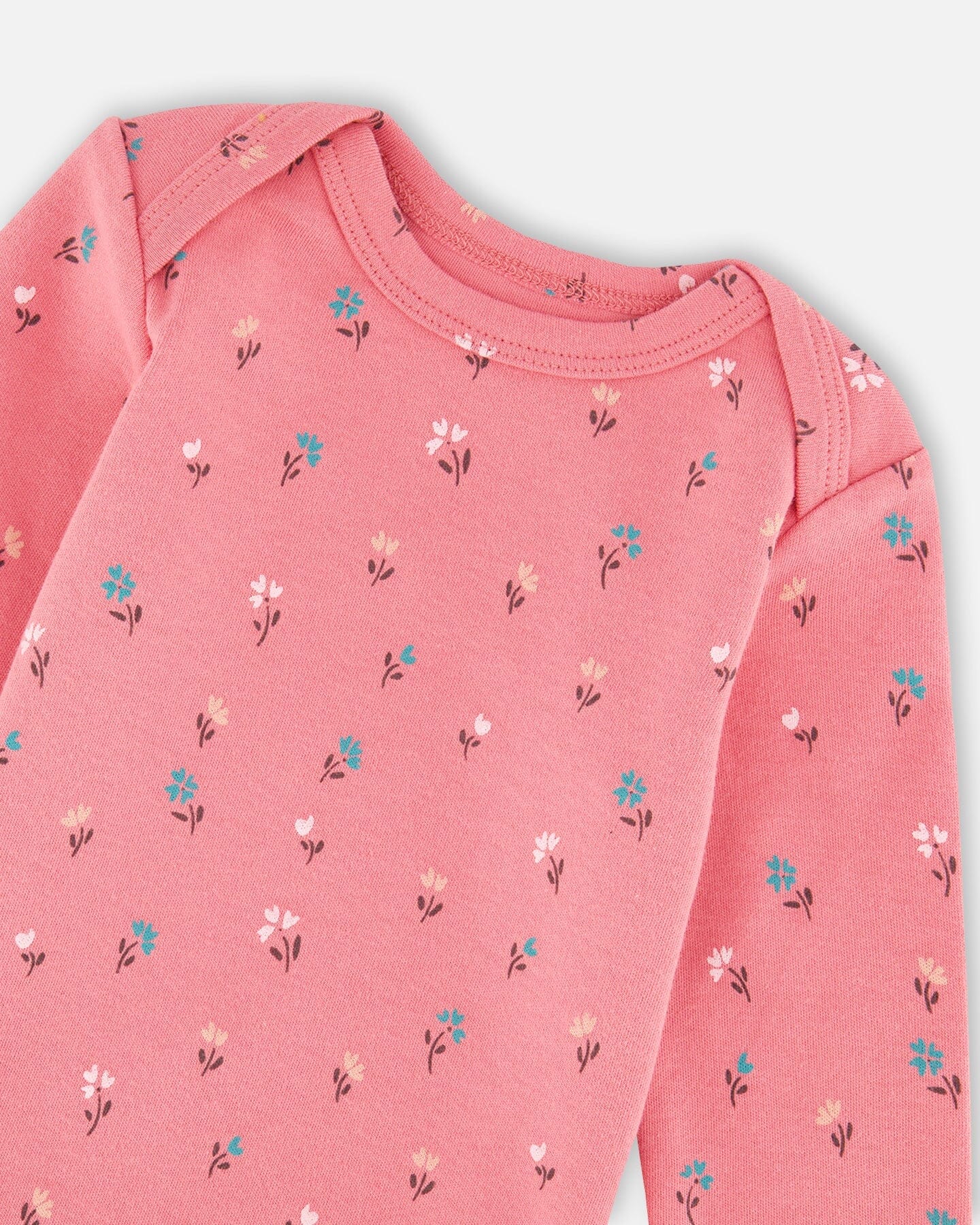 Organic Cotton Long Sleeve Romper Pink Floral - Deux par Deux