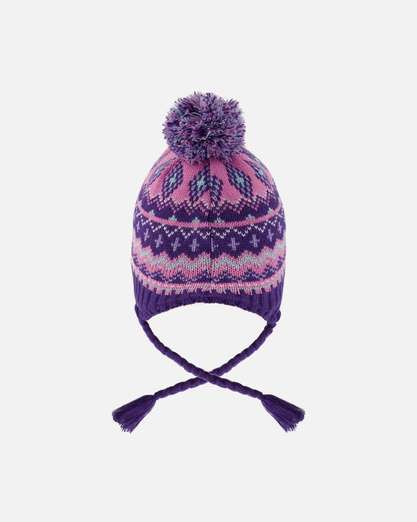 Lined Peruvian Knit Pompom Hat Purple And Pink - Deux par Deux
