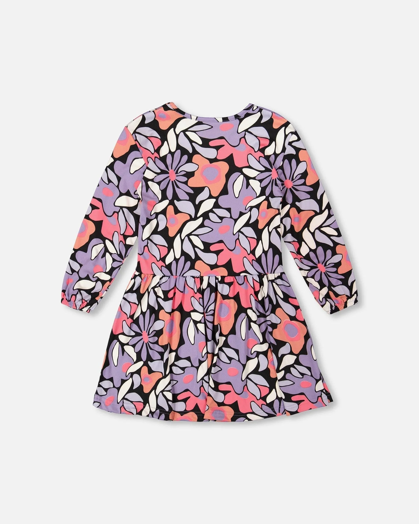 Jersey Dress Black Retro Flower Print - Deux par Deux