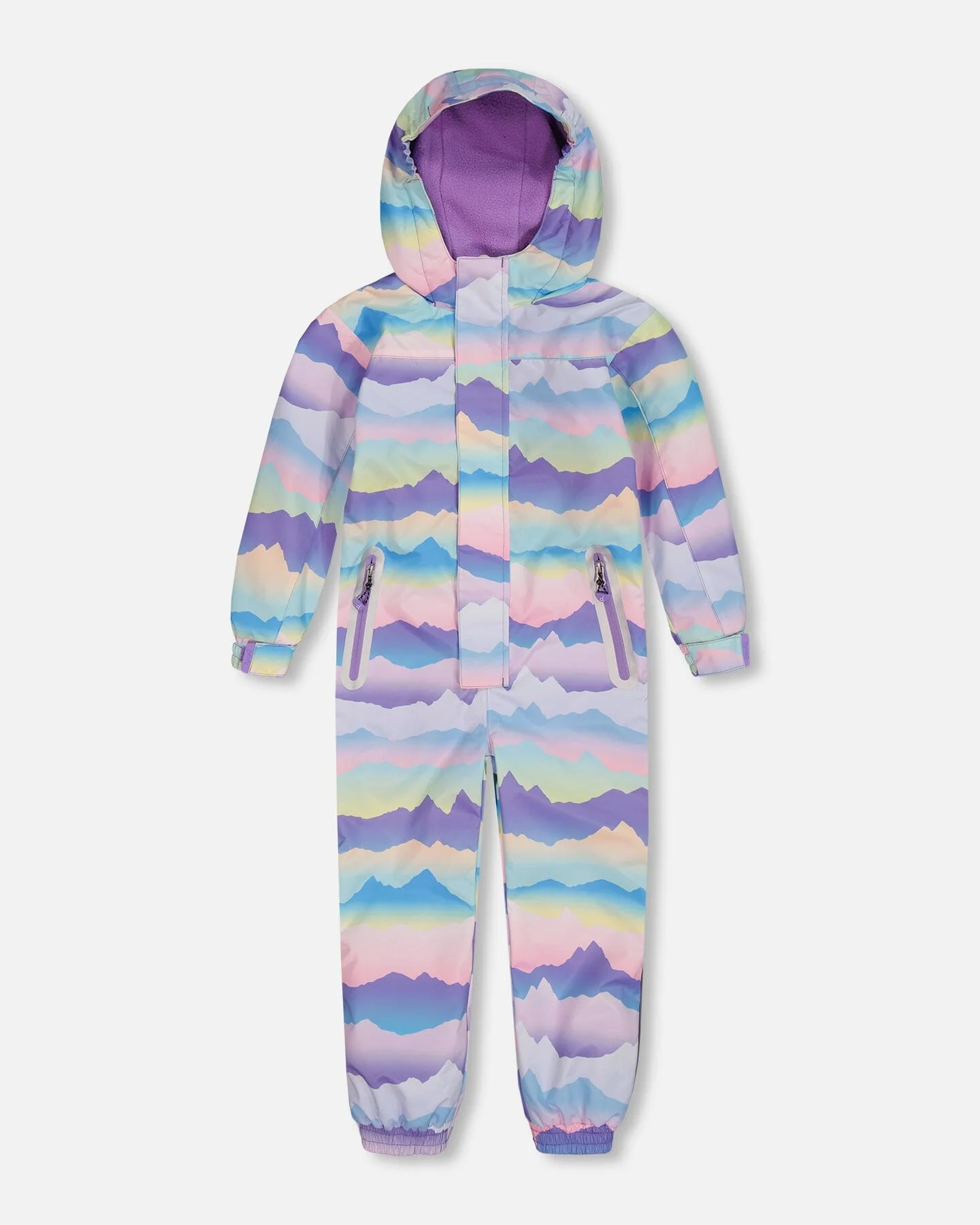 Printed Mid-Season One-Piece Outerwear Mauve And Blue, Pink Mountain - Deux par Deux