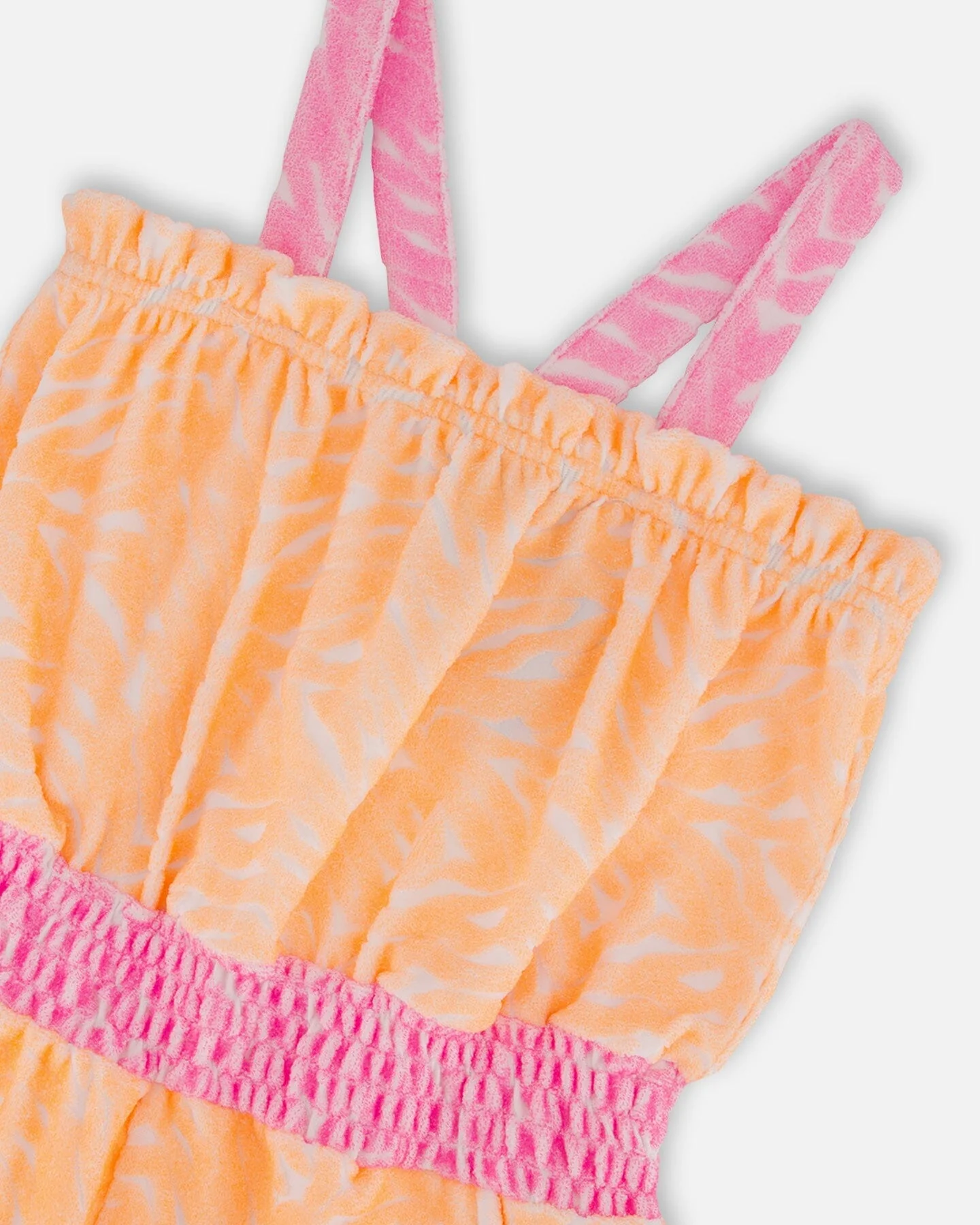 Printed Terry Cloth Romper Vibrant Orange And White - Deux par Deux