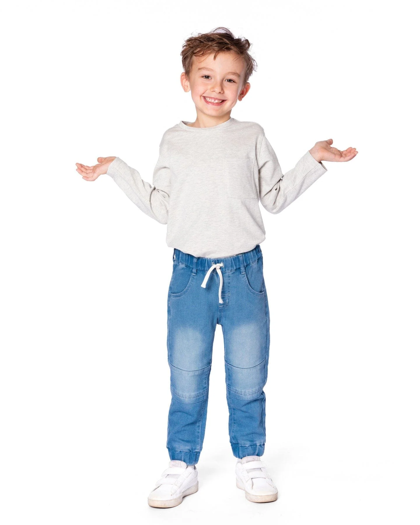 Organic Cotton Jersey Pocket T-Shirt Heather Beige Gray - Deux par Deux