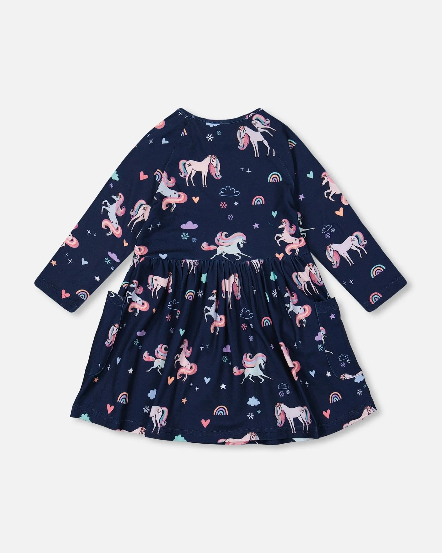 Jersey Dress With Pockets Navy Unicorn Print - Deux par Deux