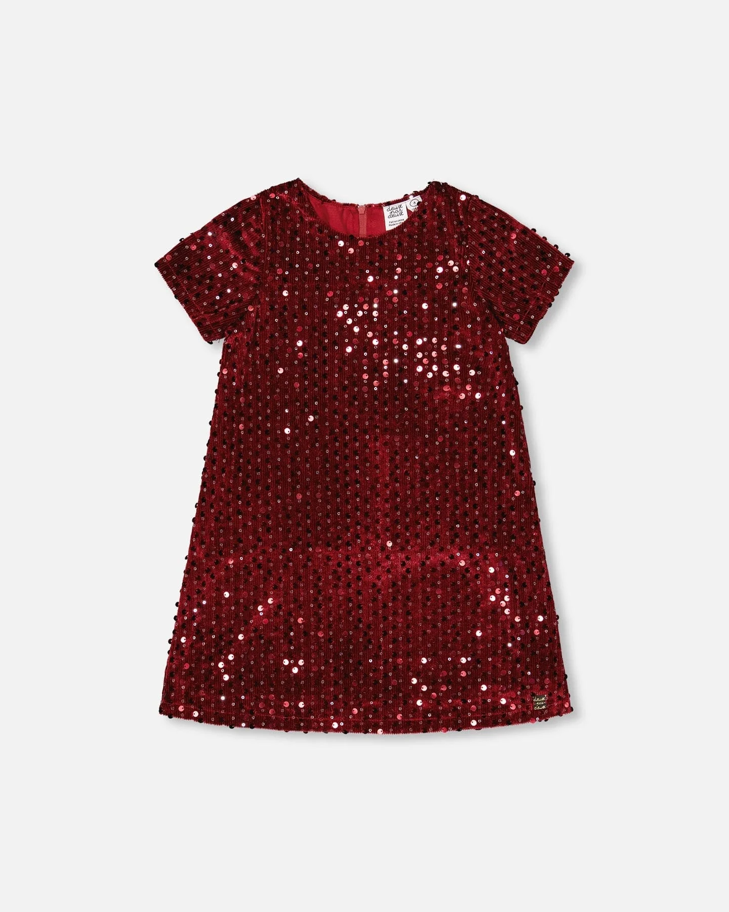 Velvet Short Sleeve Dress Red - Deux par Deux