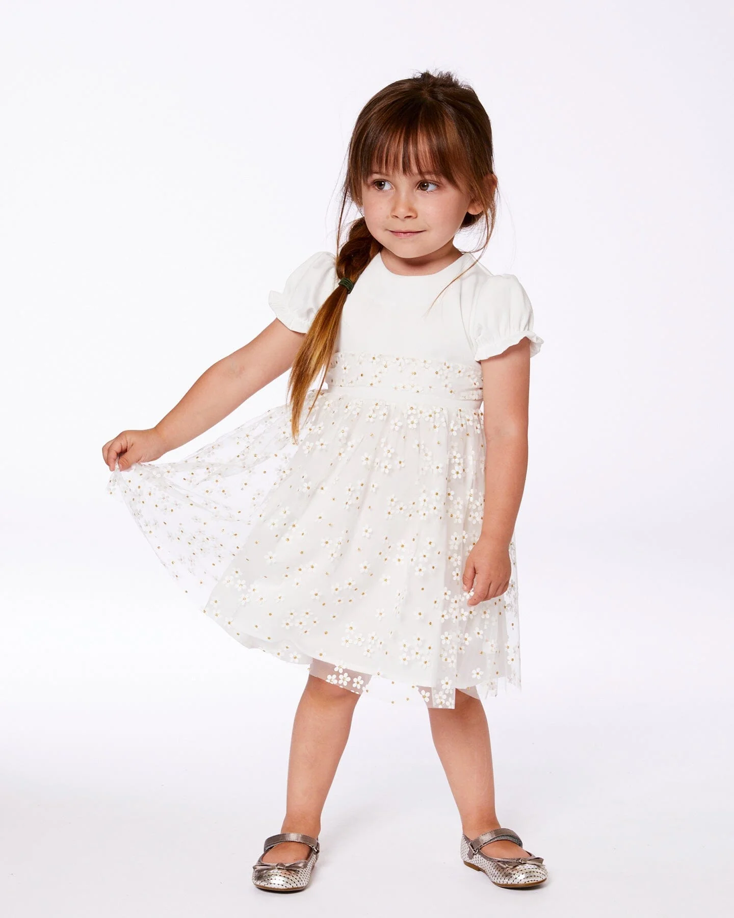 Baby Puff Sleeve Dress White - Deux par Deux