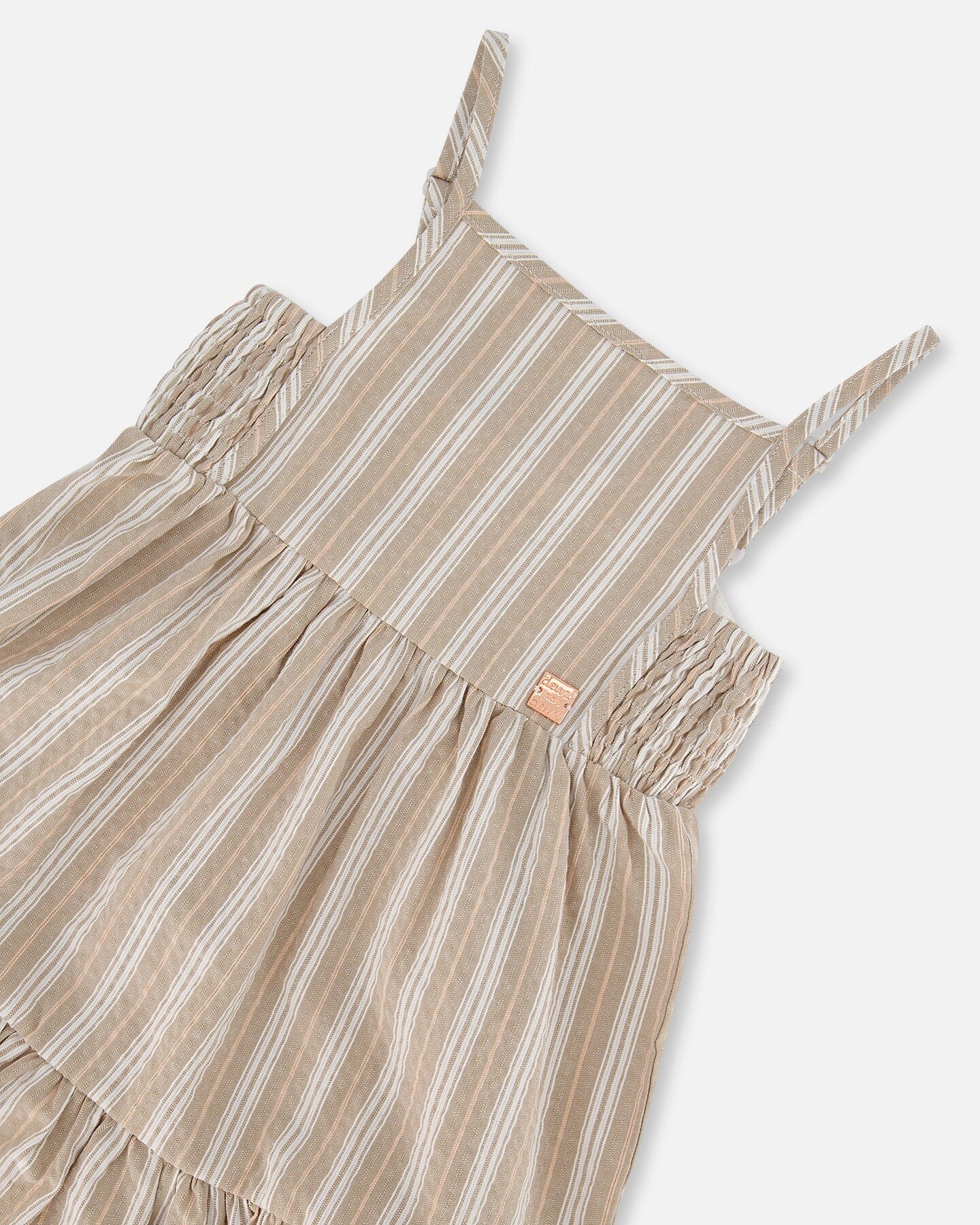 Sleeveless Cotton Dress White And Sage Striped - Deux par Deux
