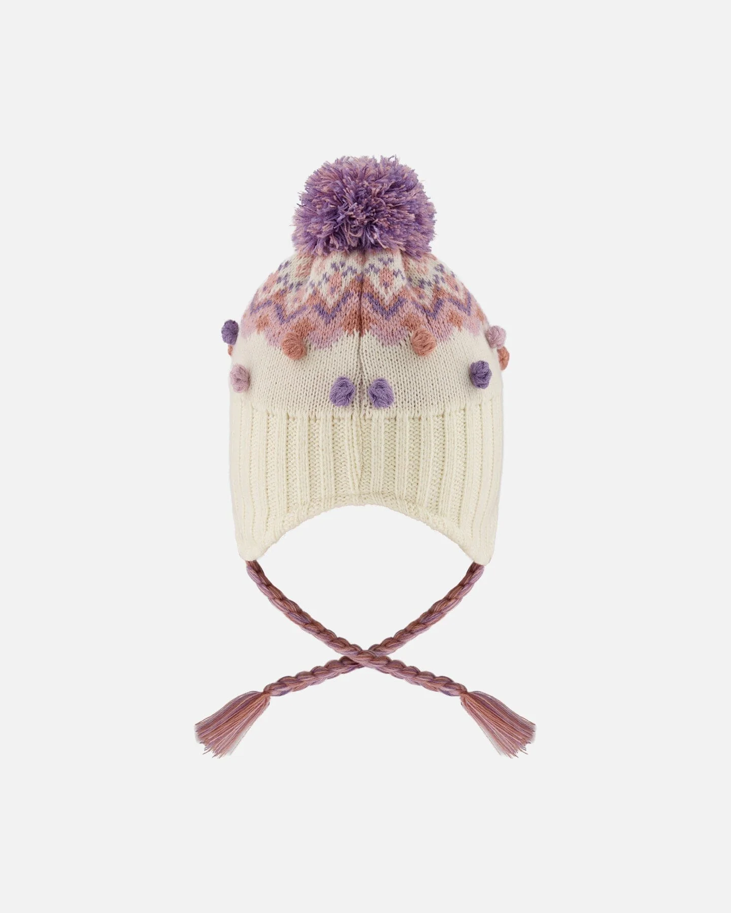 Lined Peruvian Knit Pompom Hat Off-White And Lilac - Deux par Deux