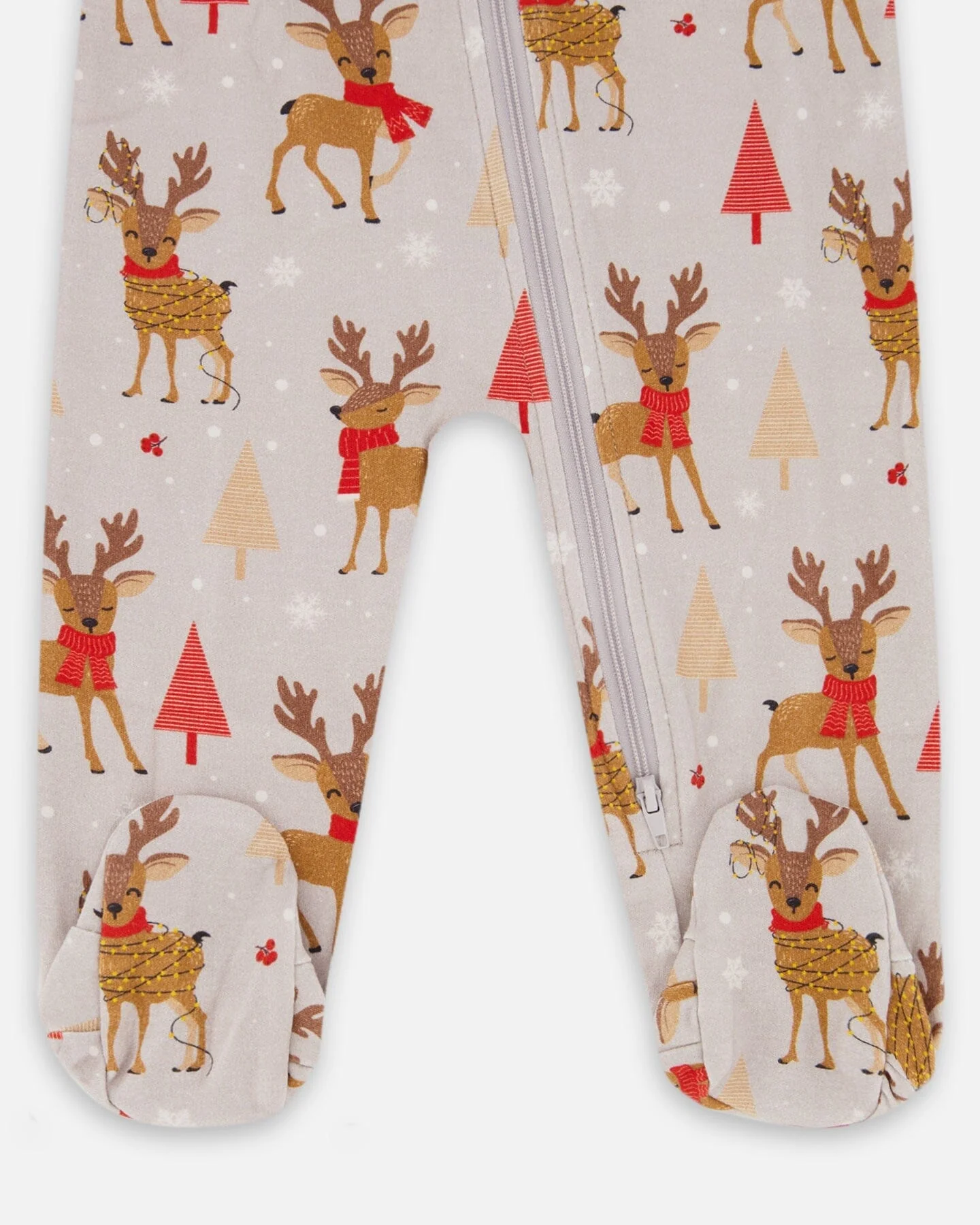 One-Piece Organic Cotton Pajama Beige Reindeer Print - Deux par Deux