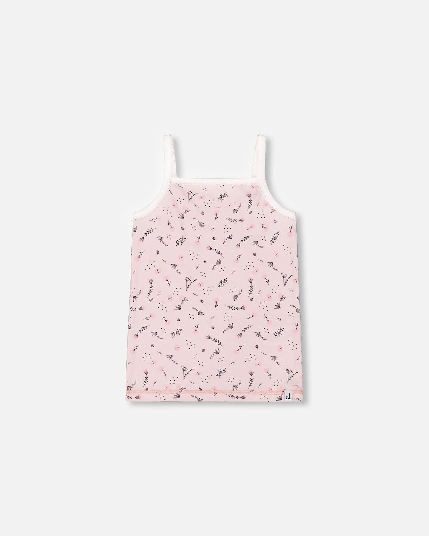 Printed Organic Cotton Tank Top Small Pink Flowers On Pale Pink Background - Deux par Deux