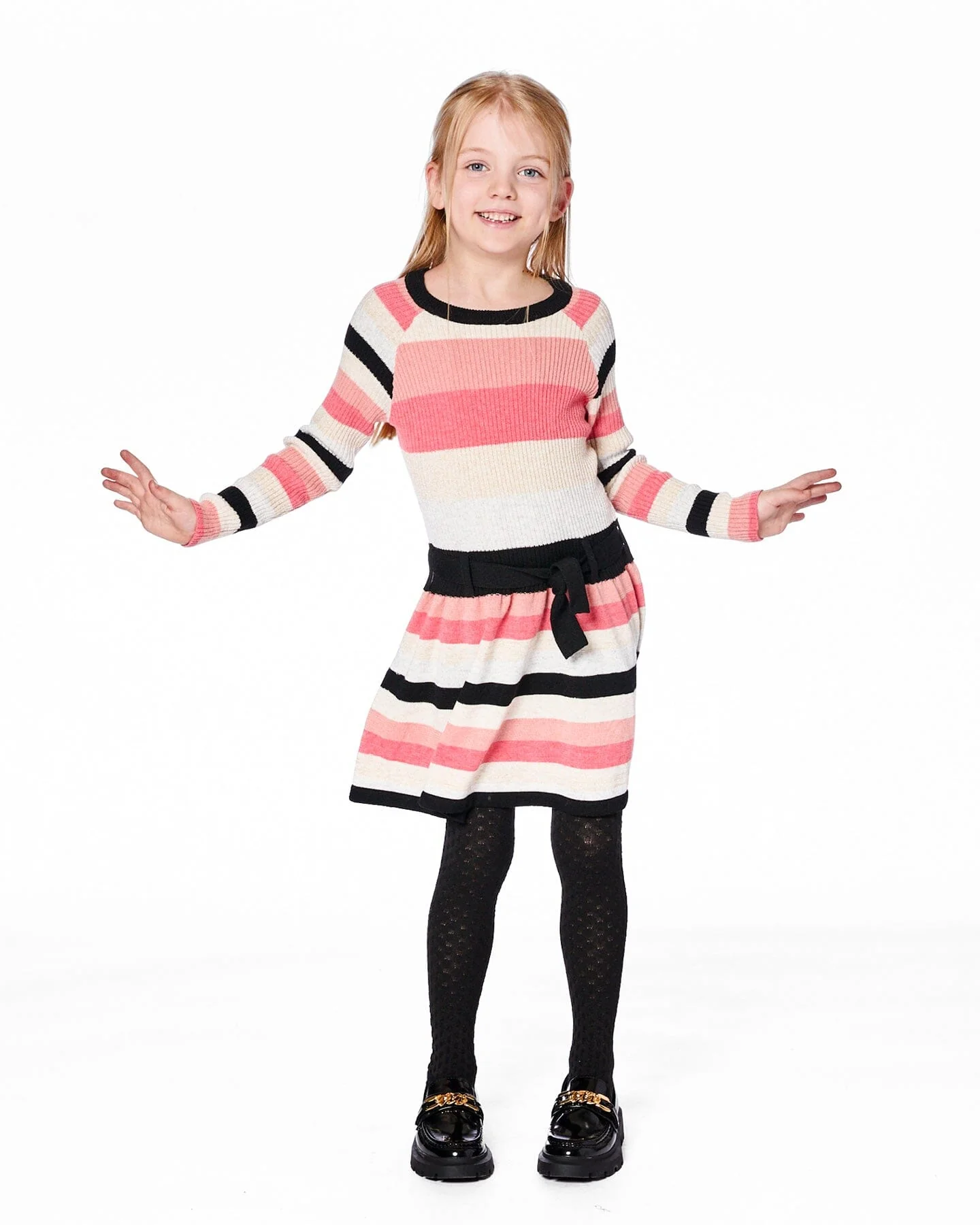 Striped Knit Dress Beige Black And Pink - Deux par Deux