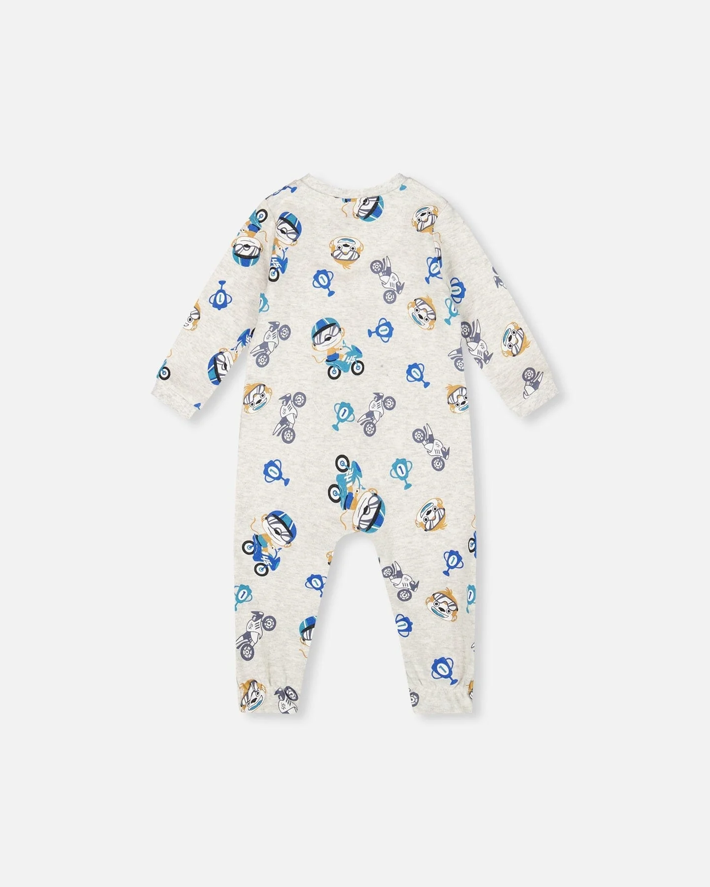 One-Piece Organic Cotton Pajama Beige Monkey Print - Deux par Deux
