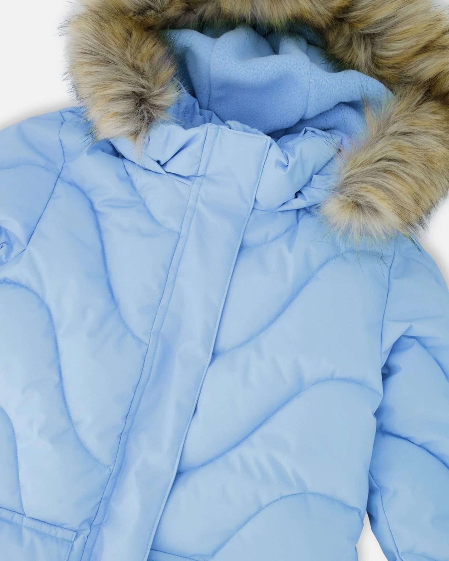 Long Wavy Quilt Puffy Winter Coat Powder Blue - Deux par Deux