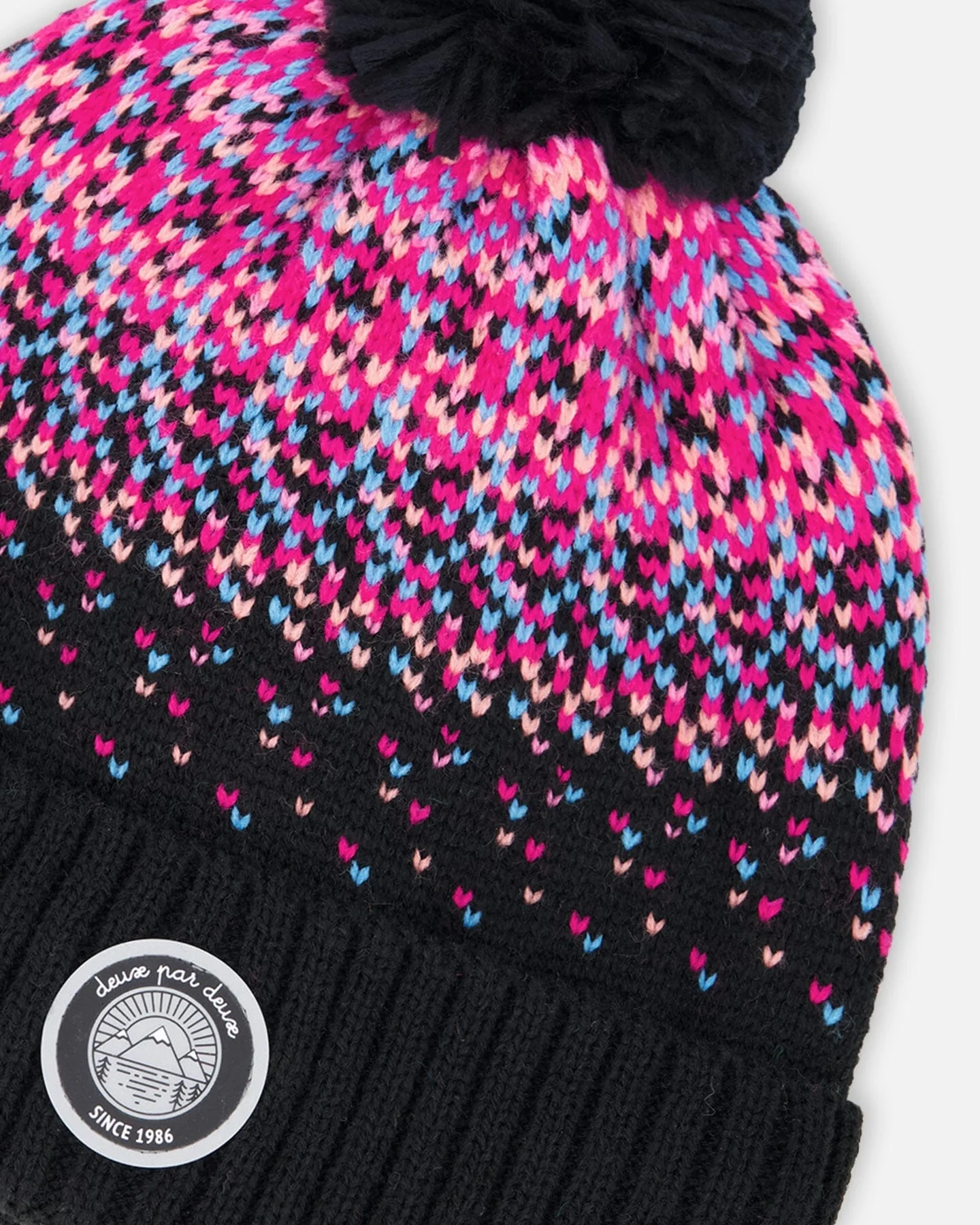 Lined Knit Pompom Hat Black And Pink - Deux par Deux
