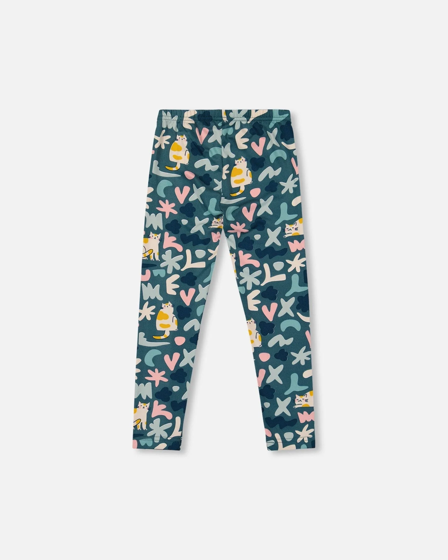 Stretch Jersey Leggings Green Cat Print - Deux par Deux