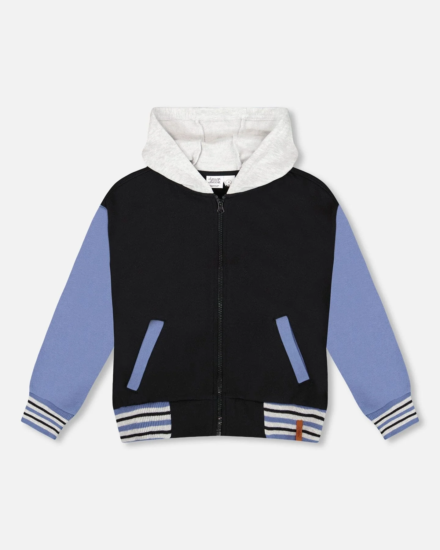 Full Zip Hooded Fleece Jacket Black - Deux par Deux