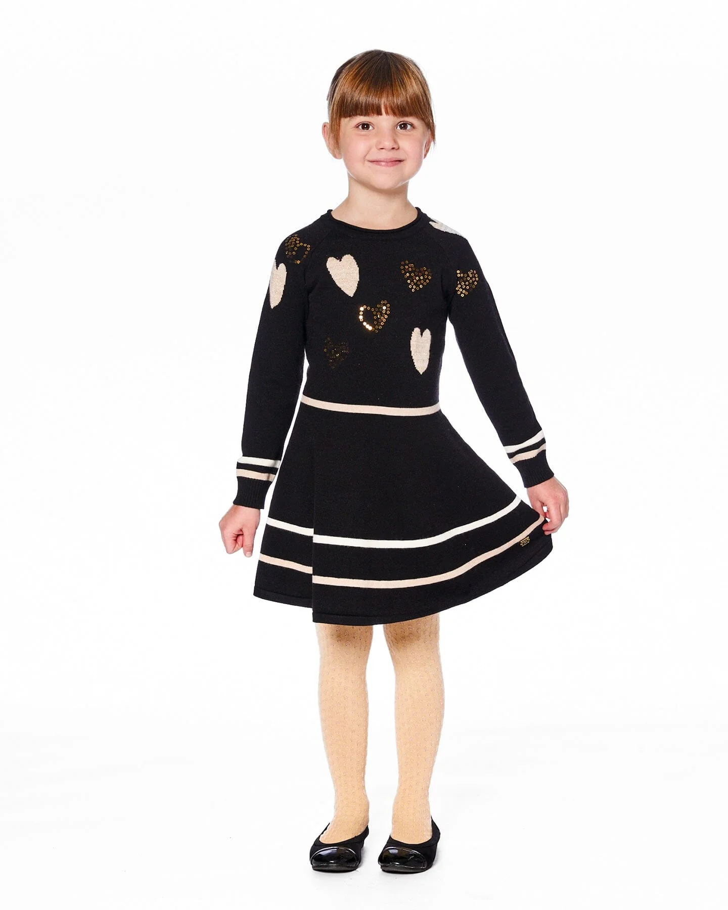 Knit Dress Black With Glittery Heart Motifs - Deux par Deux