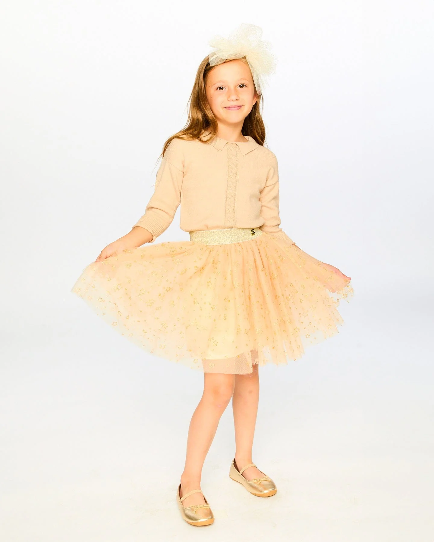 Glittering Mesh Skirt Party Dress Beige - Deux par Deux