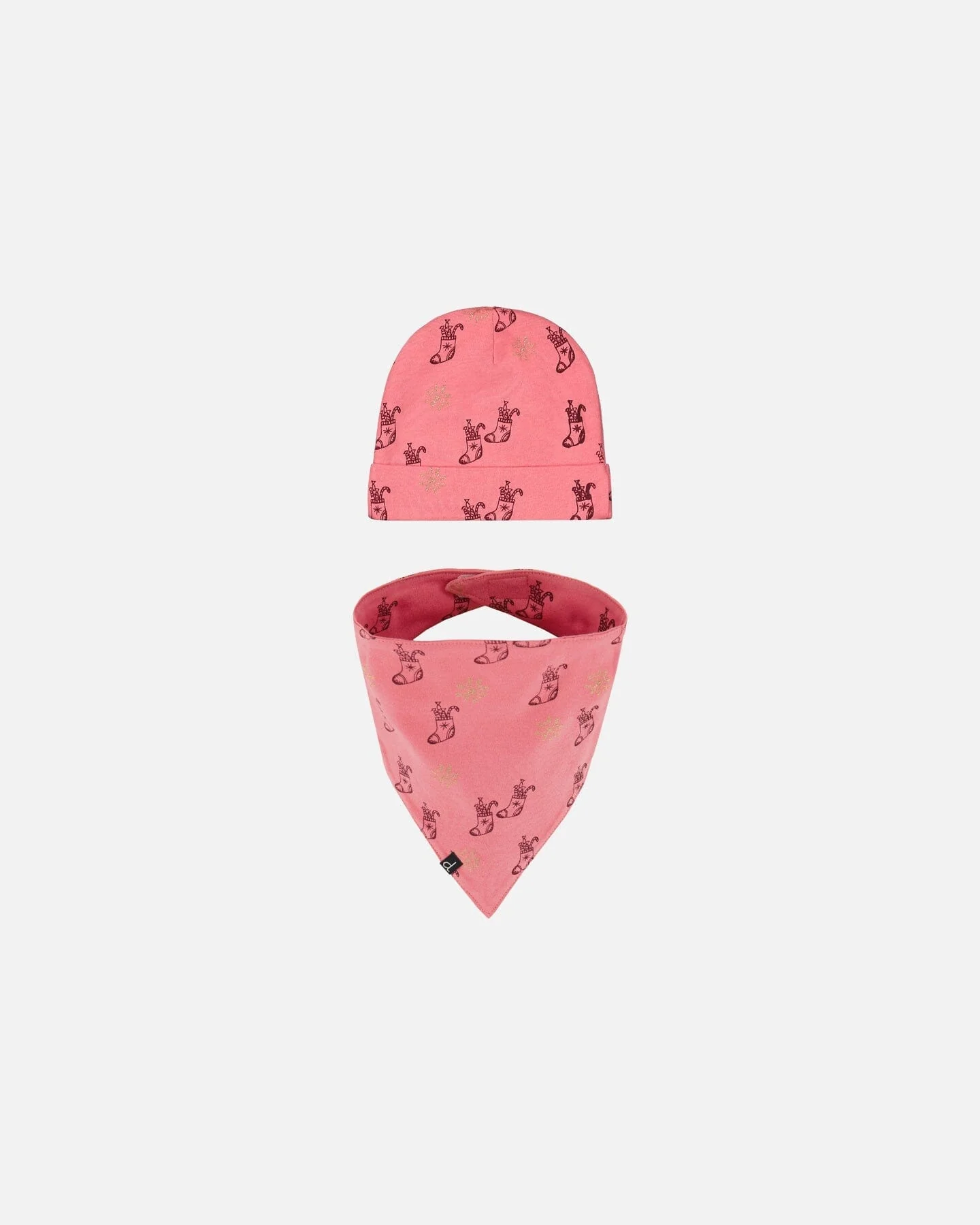 Organic Cotton Printed Christmas Stocking Hat And Bib Set Pink - Deux par Deux