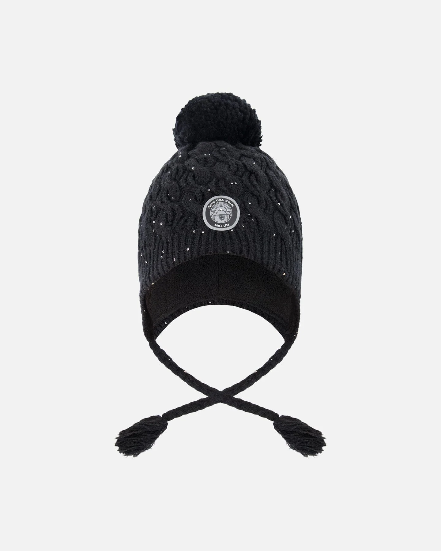 Winter Peruvian Knit Hat With Pompom And Lining Black - Deux par Deux