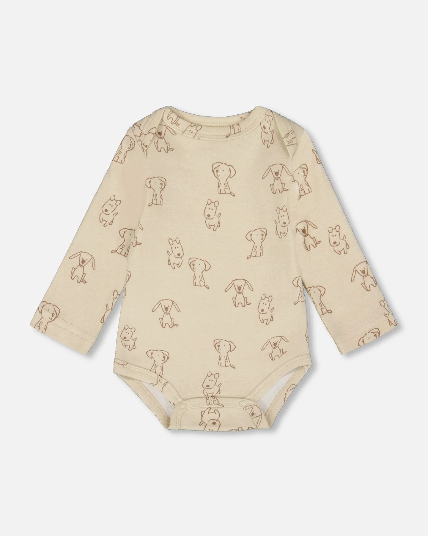 Organic Cotton Onesie Beige Puppy Print - Deux par Deux
