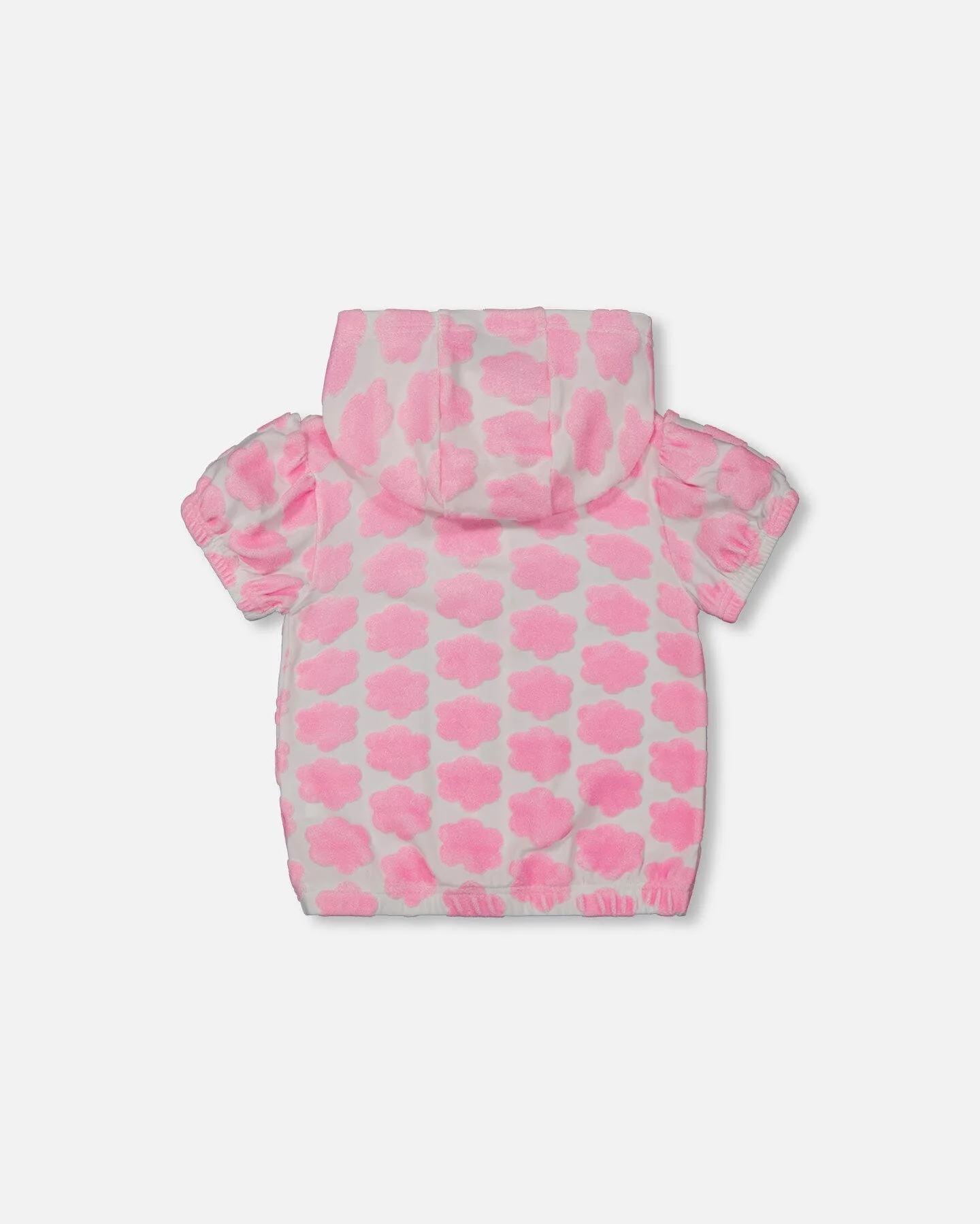 Printed Terry Short Sleeve Hoodie Cardigan Vibrant Pink And White - Deux par Deux