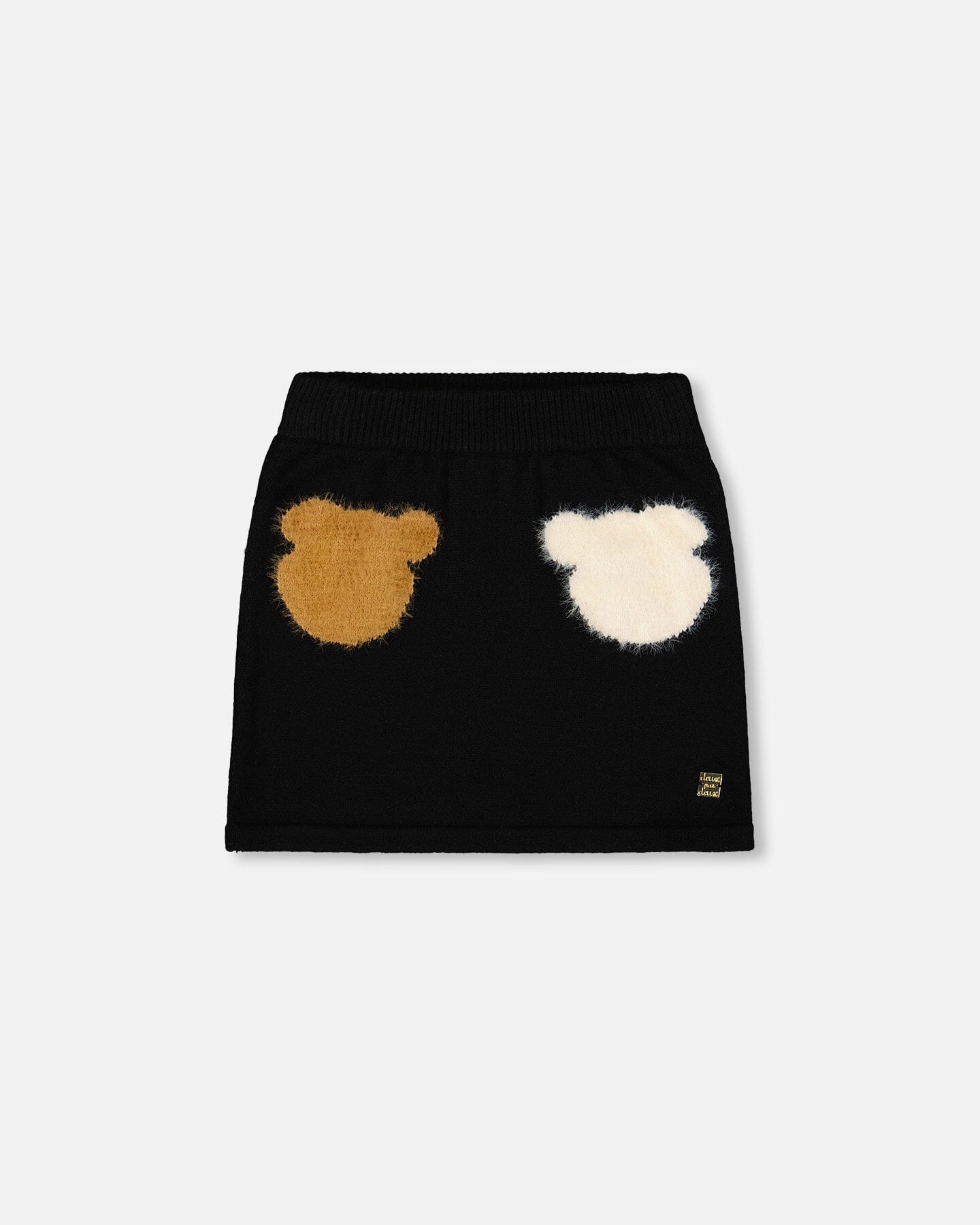 Knitted Skirt Black With Bear Intarsia - Deux par Deux
