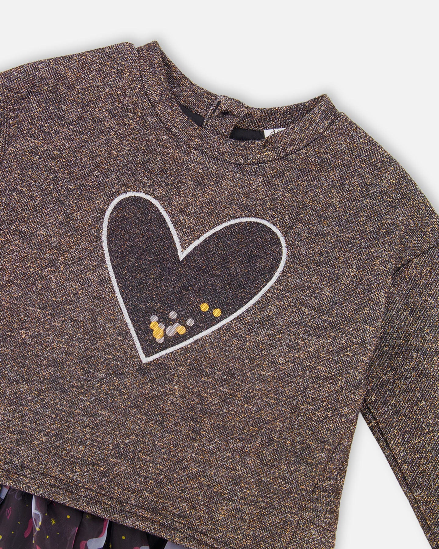 Bi-Material Dress Black With Mesh Skirt And Heart - Deux par Deux