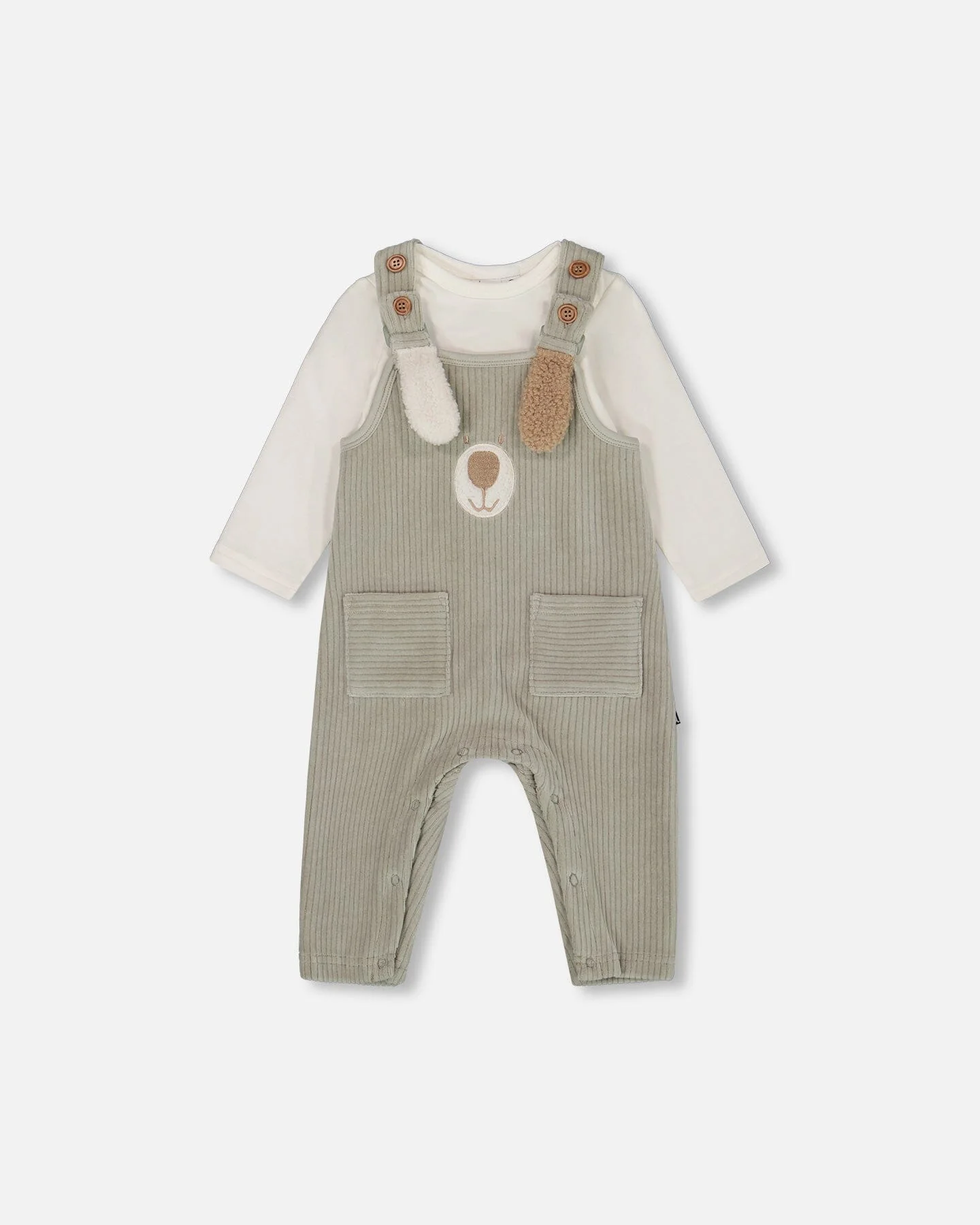 Onesie And Stretchy Corduroy Overalls Set Jade Green - Deux par Deux