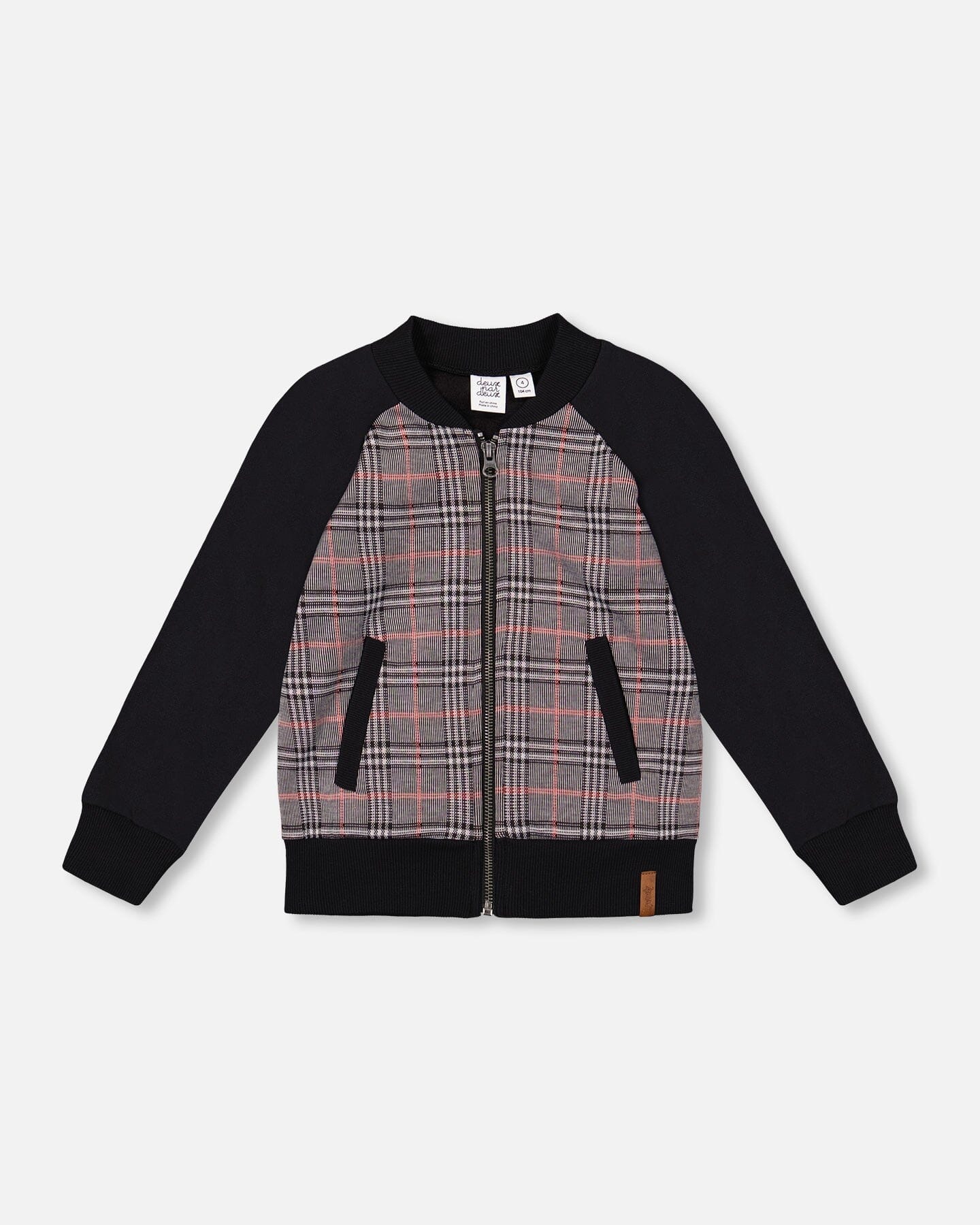 Bi-Material Zip Front Jacket Gray And Black Plaid - Deux par Deux
