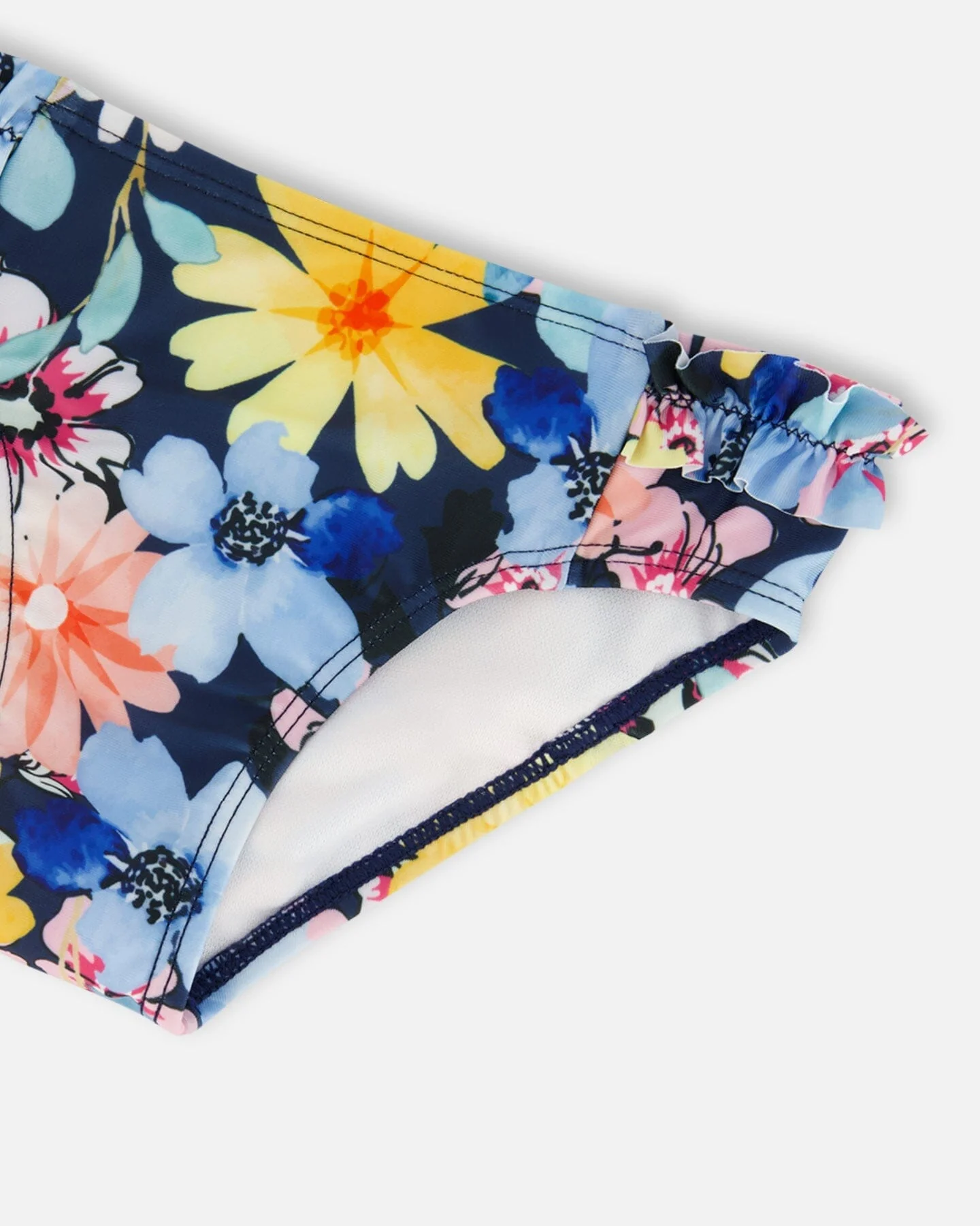Printed Two-Piece Swimsuit Navy And Yellow And Pink Flowers - Deux par Deux