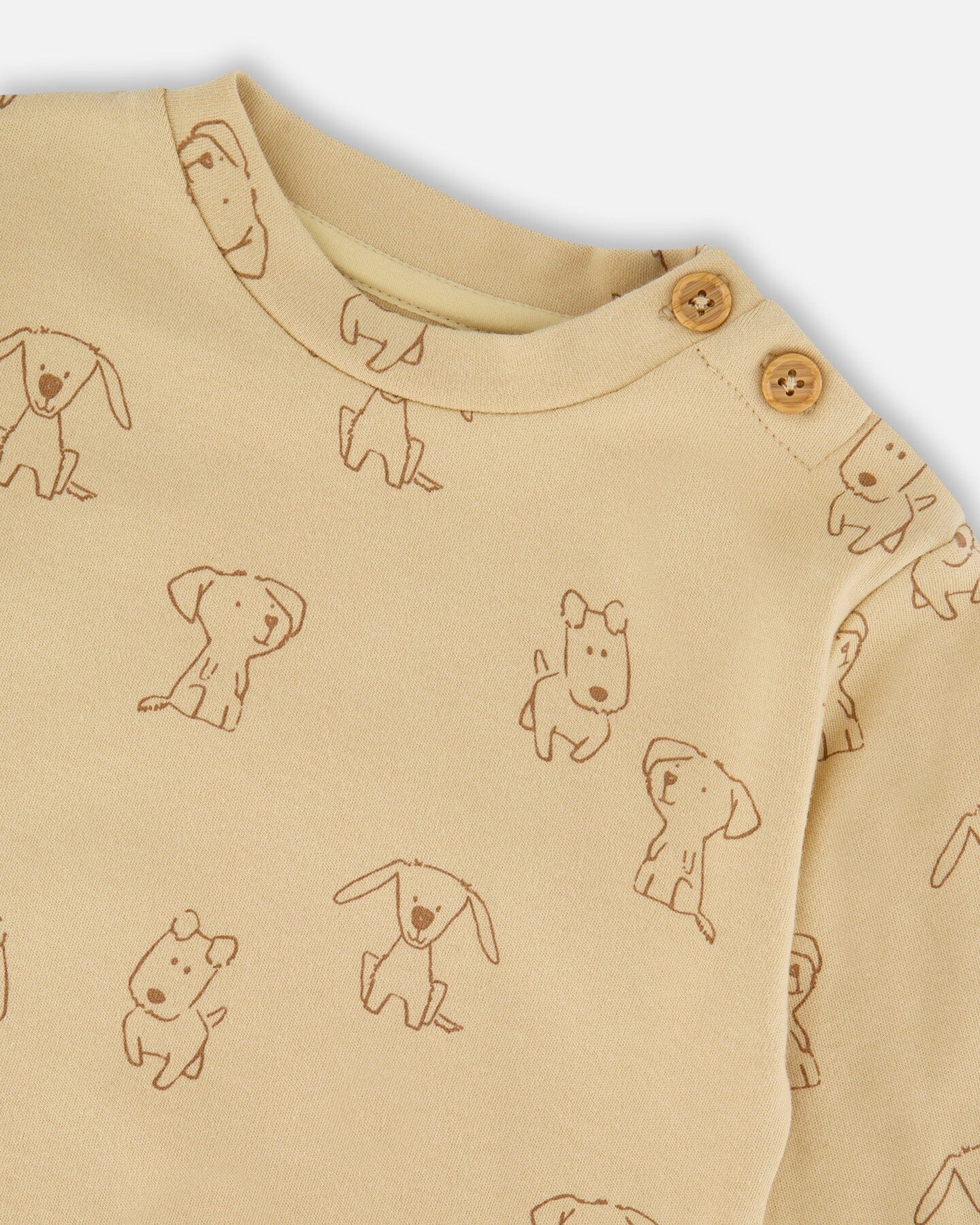 Organic Cotton Pant And Top Set Beige Printed Dogs - Deux par Deux
