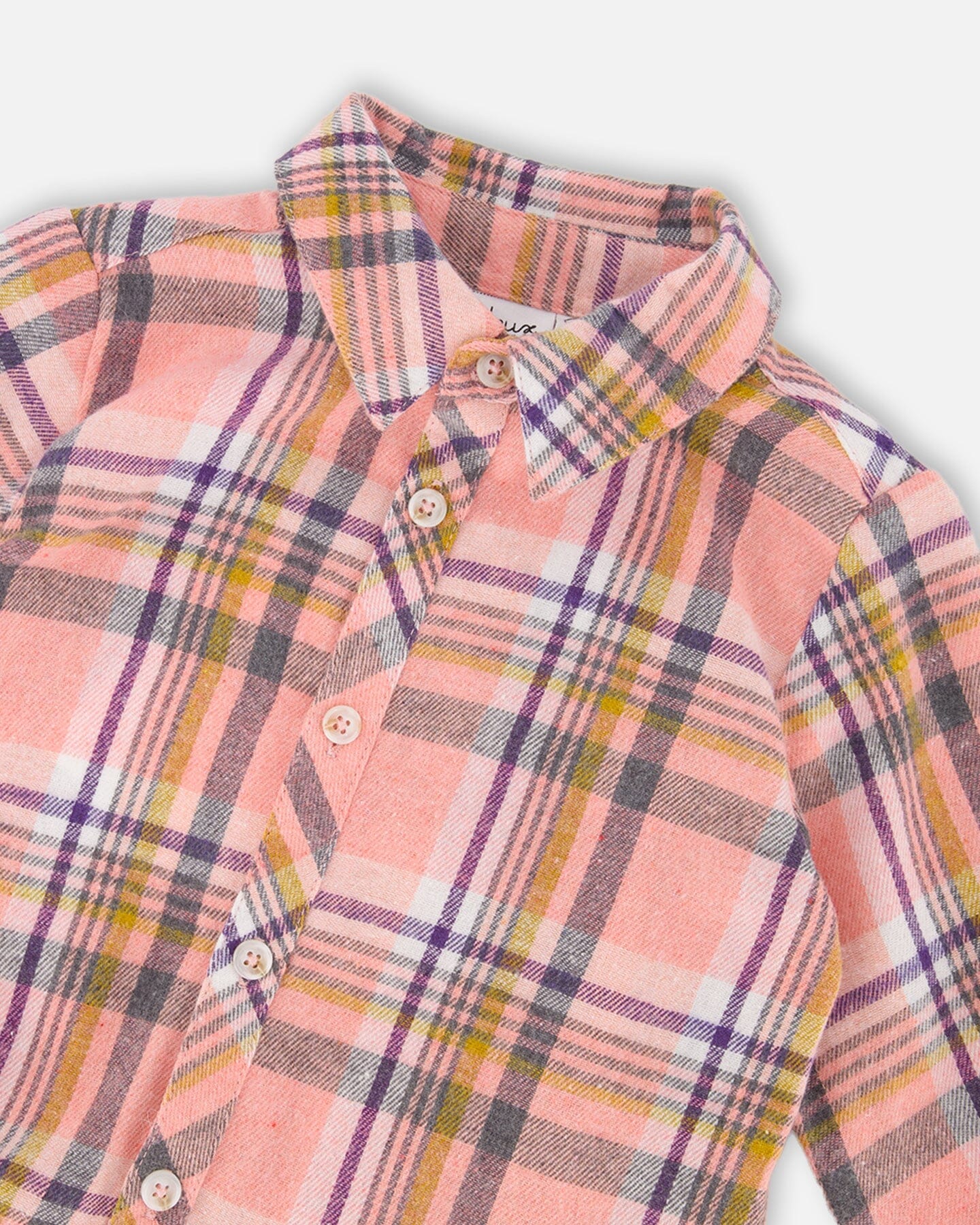 Shirt Plaid Dress With Frill Pink, Yellow And Gray - Deux par Deux