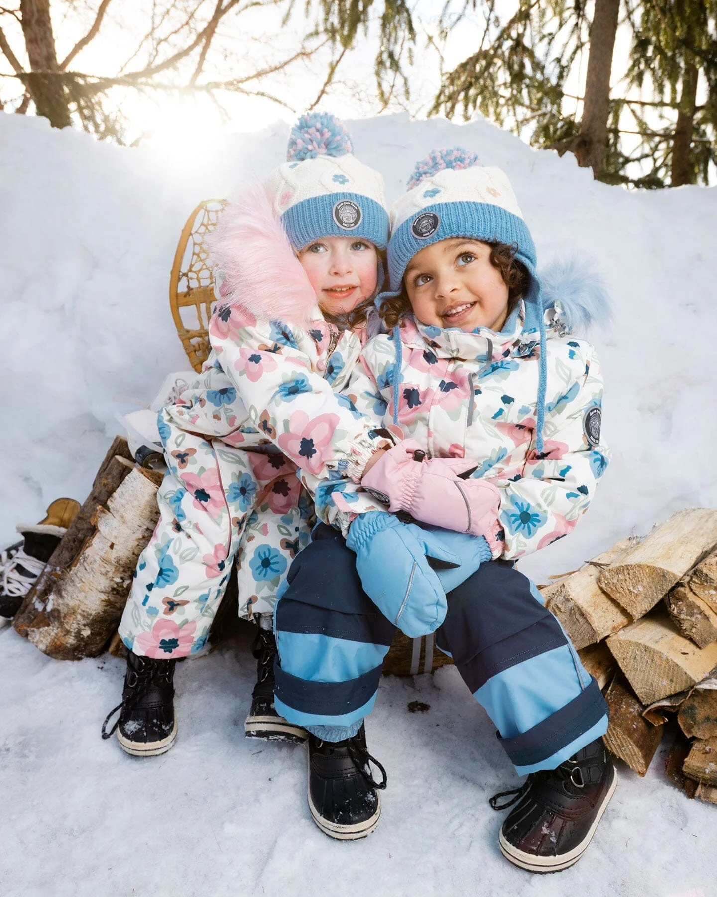 Lined Knit Hat With Ears Off-White And Blue - Deux par Deux