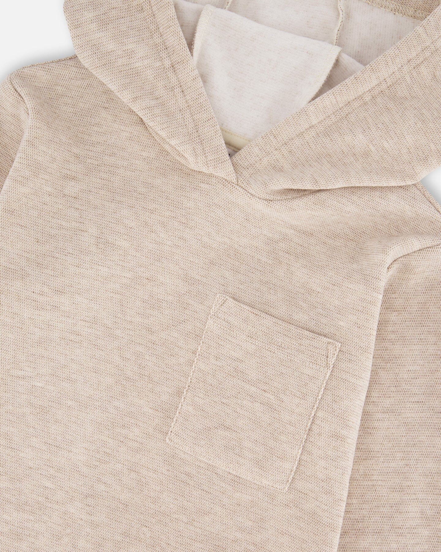 Long Sleeve Super Soft Brushed Jersey Hooded Tee Heather Beige - Deux par Deux