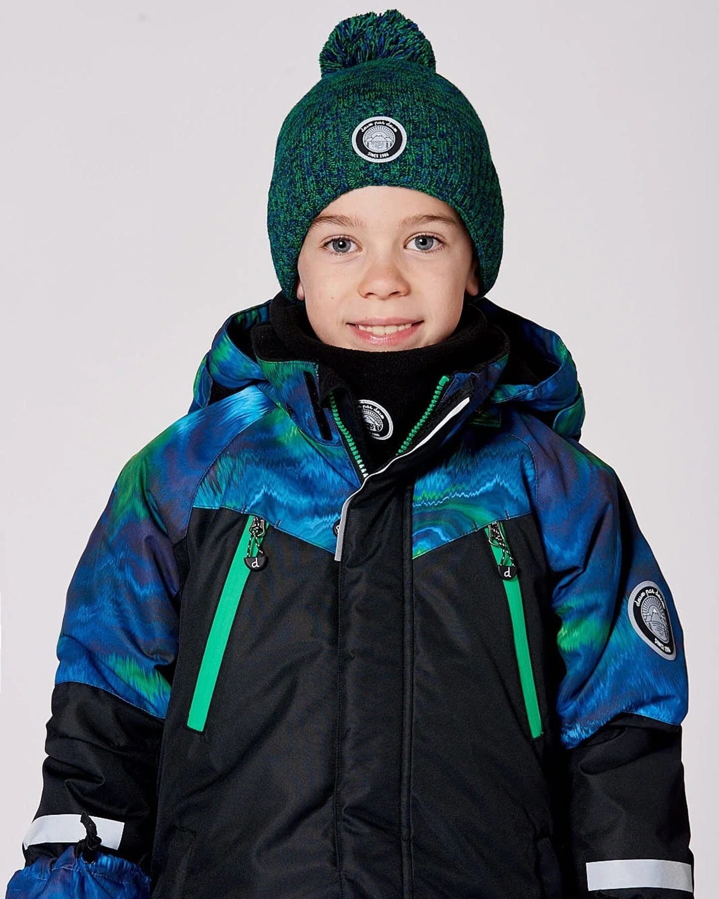 Lined Knit Pompom Hat Green And Blue - Deux par Deux