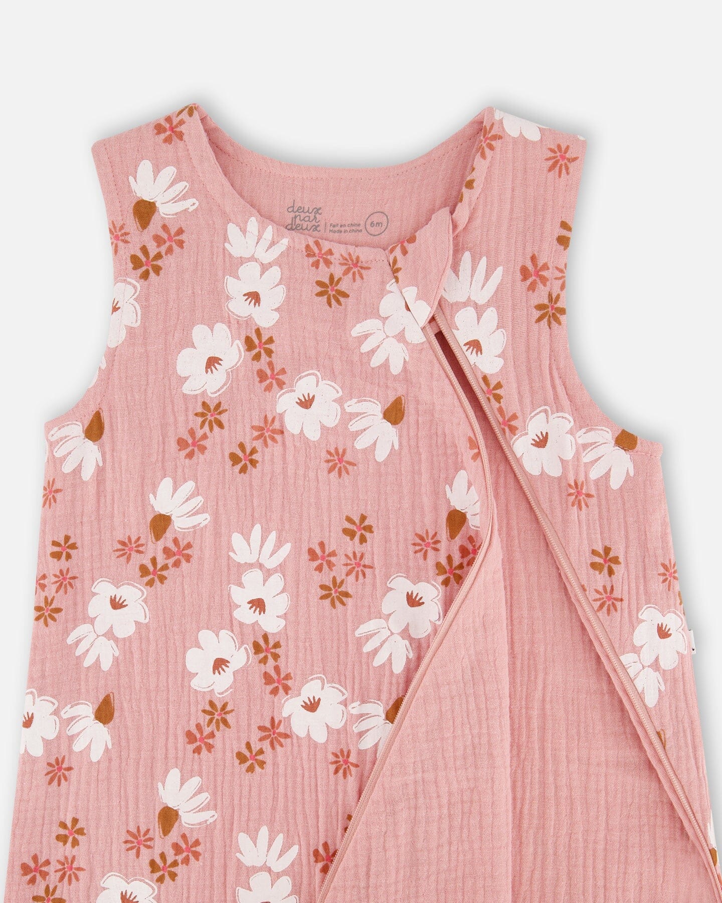 Printed Muslin Sleep Sack Pink And White Flowers - Deux par Deux