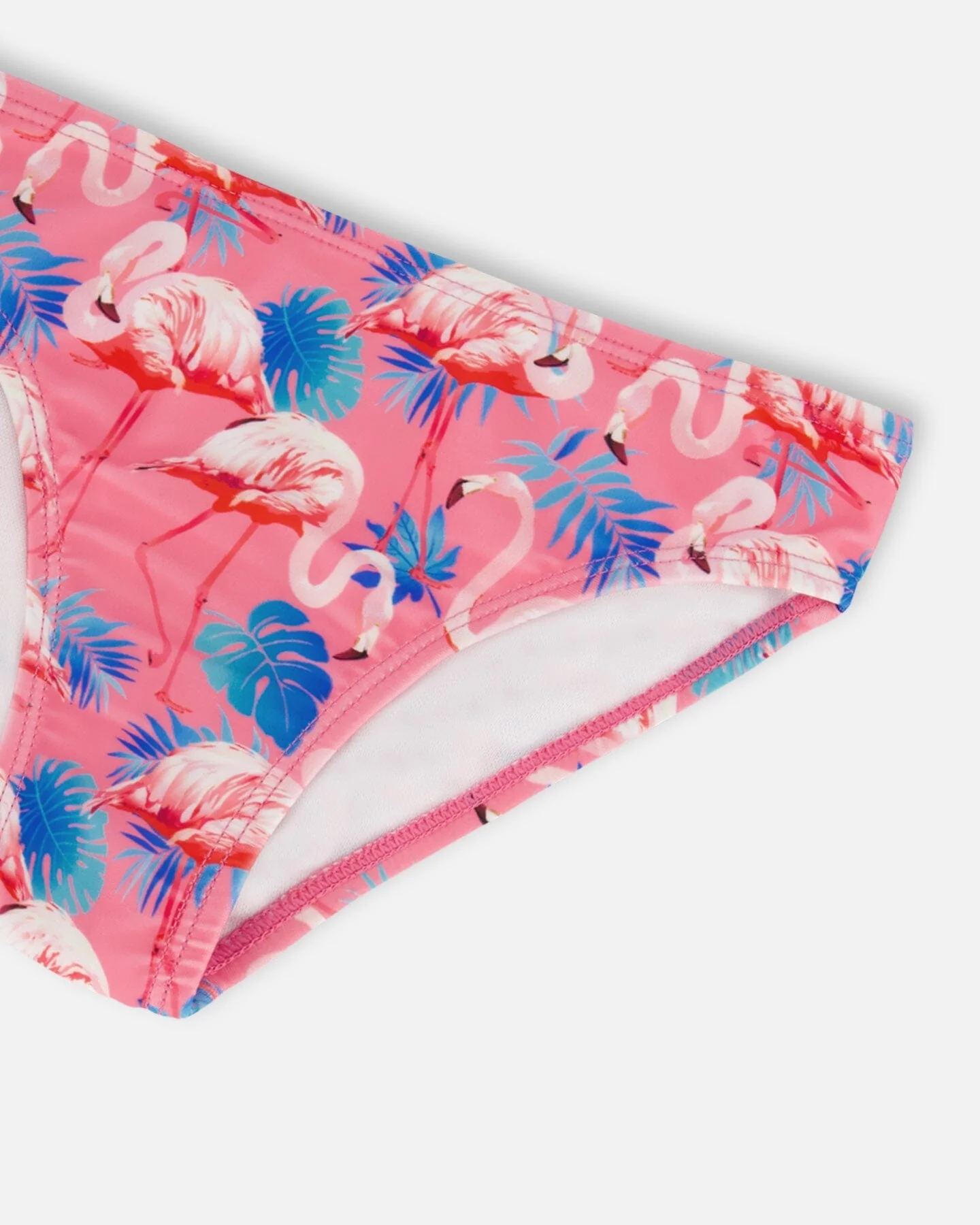 Printed Two-Piece Swimsuit With Frills Candy Pink And Pink Flamingo - Deux par Deux