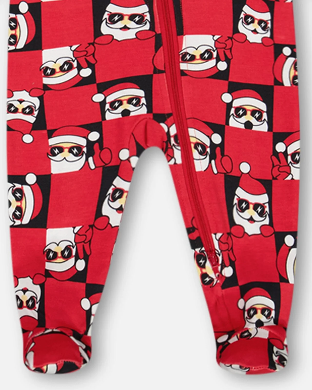 Organic Cotton One Piece Pajama Red Printed Santa - Deux par Deux