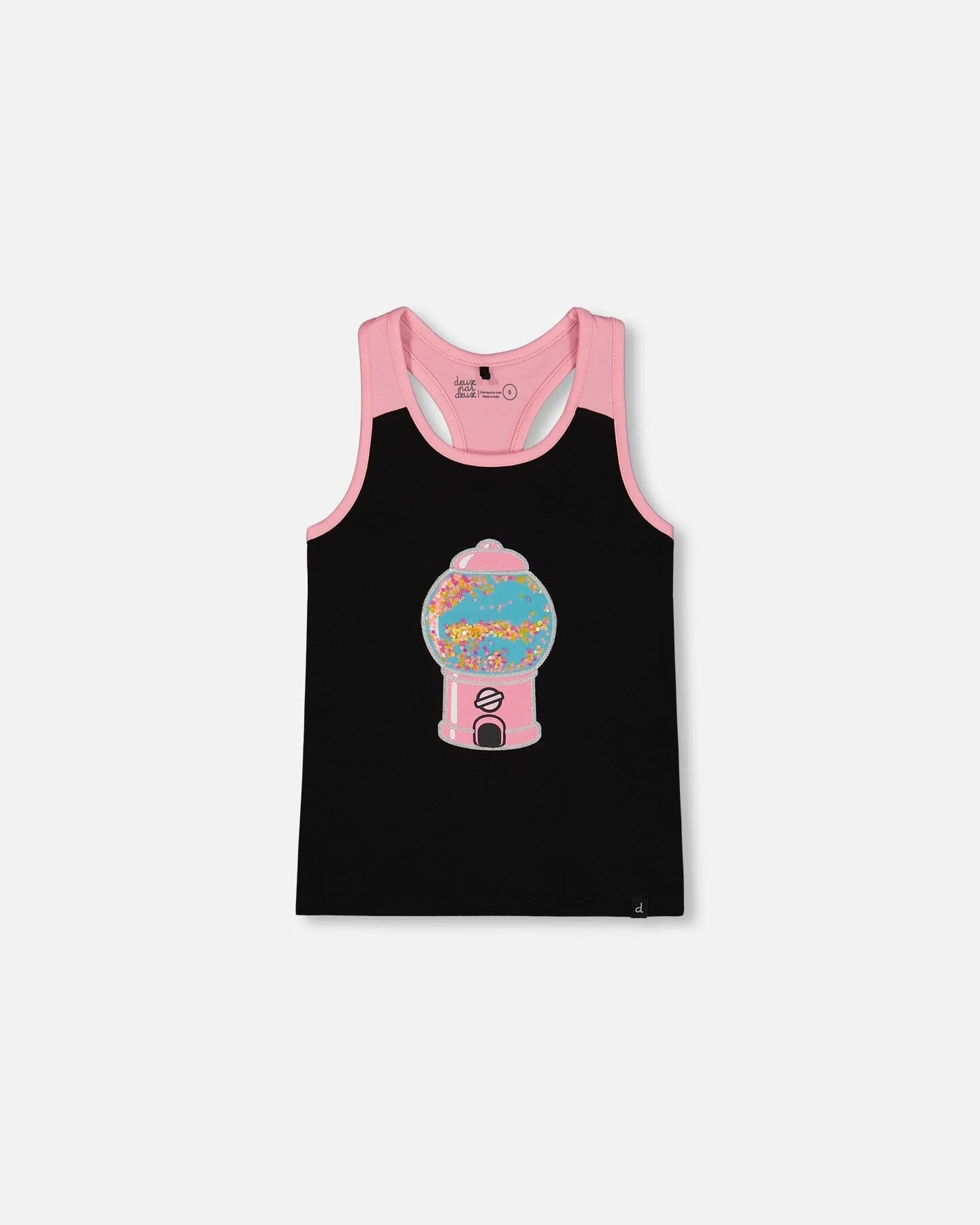 Organic Cotton Racerback Tank Top Black And Candy Machine - Deux par Deux