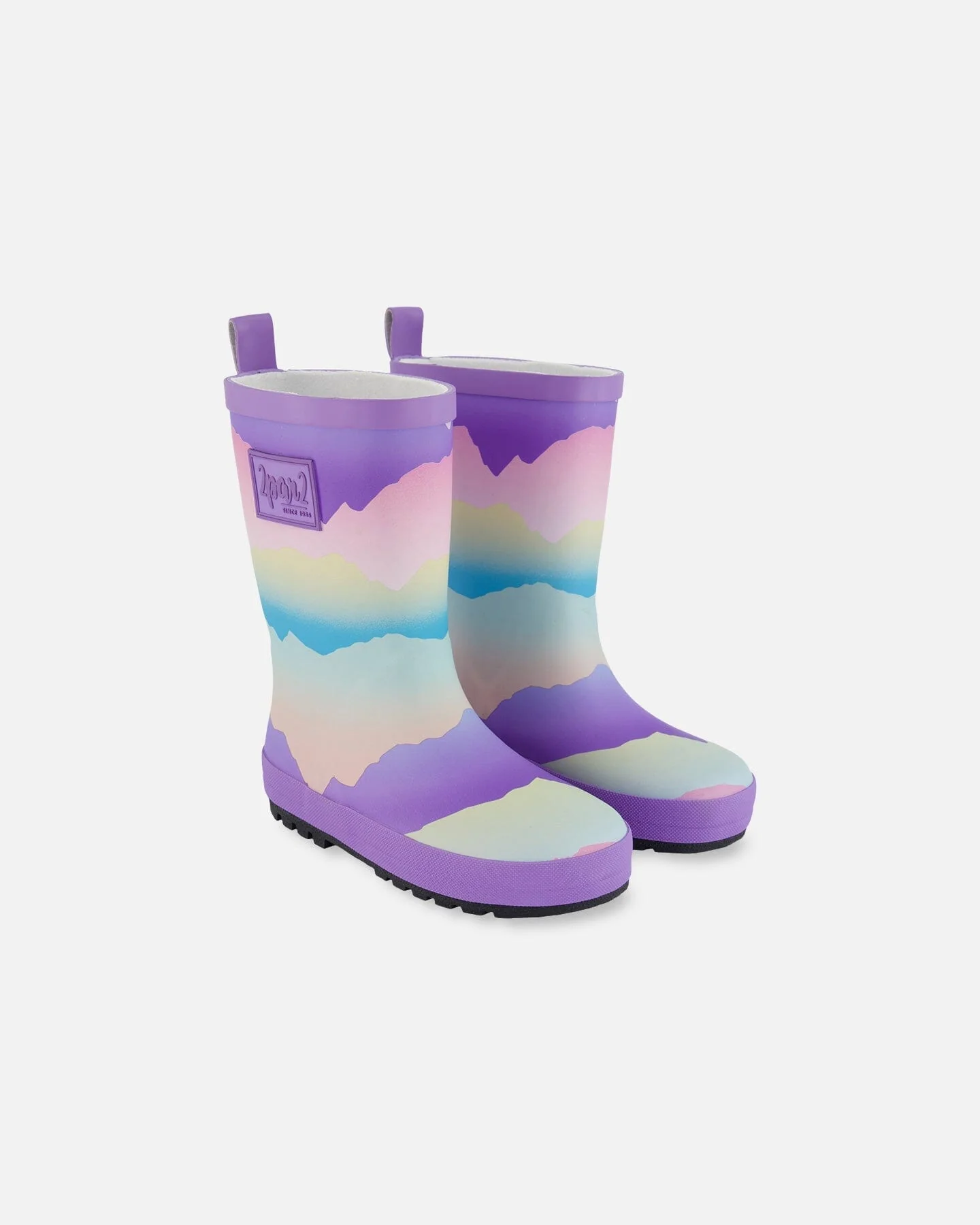 Printed Rain Boots Mauve And Blue, Pink Mountain - Deux par Deux